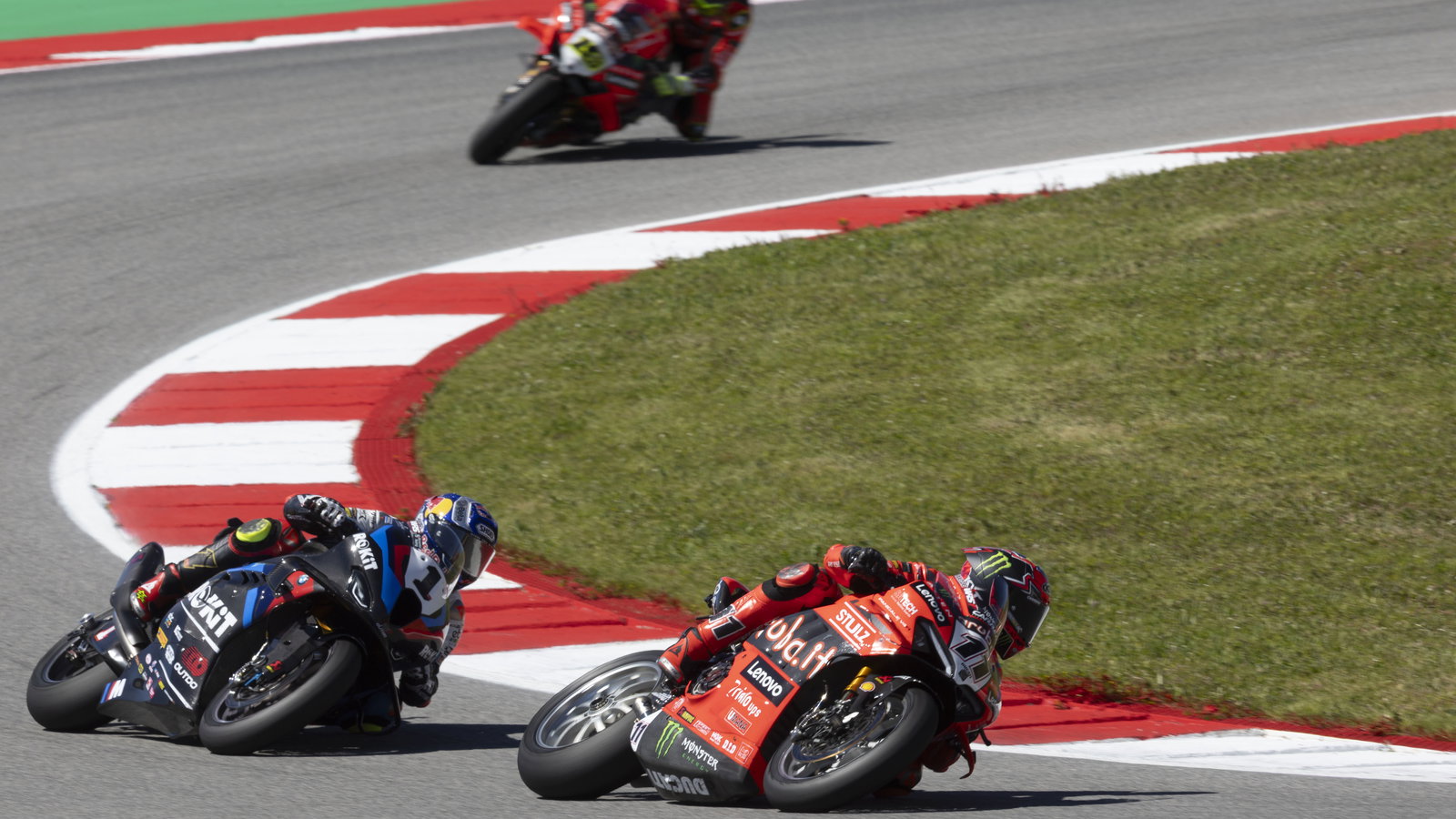 Nicolo Bulega, Toprak Razgatlioglu, Alvaro Bautista, 2025 Portuguese WorldSBK. Credit: Gold and Goose.