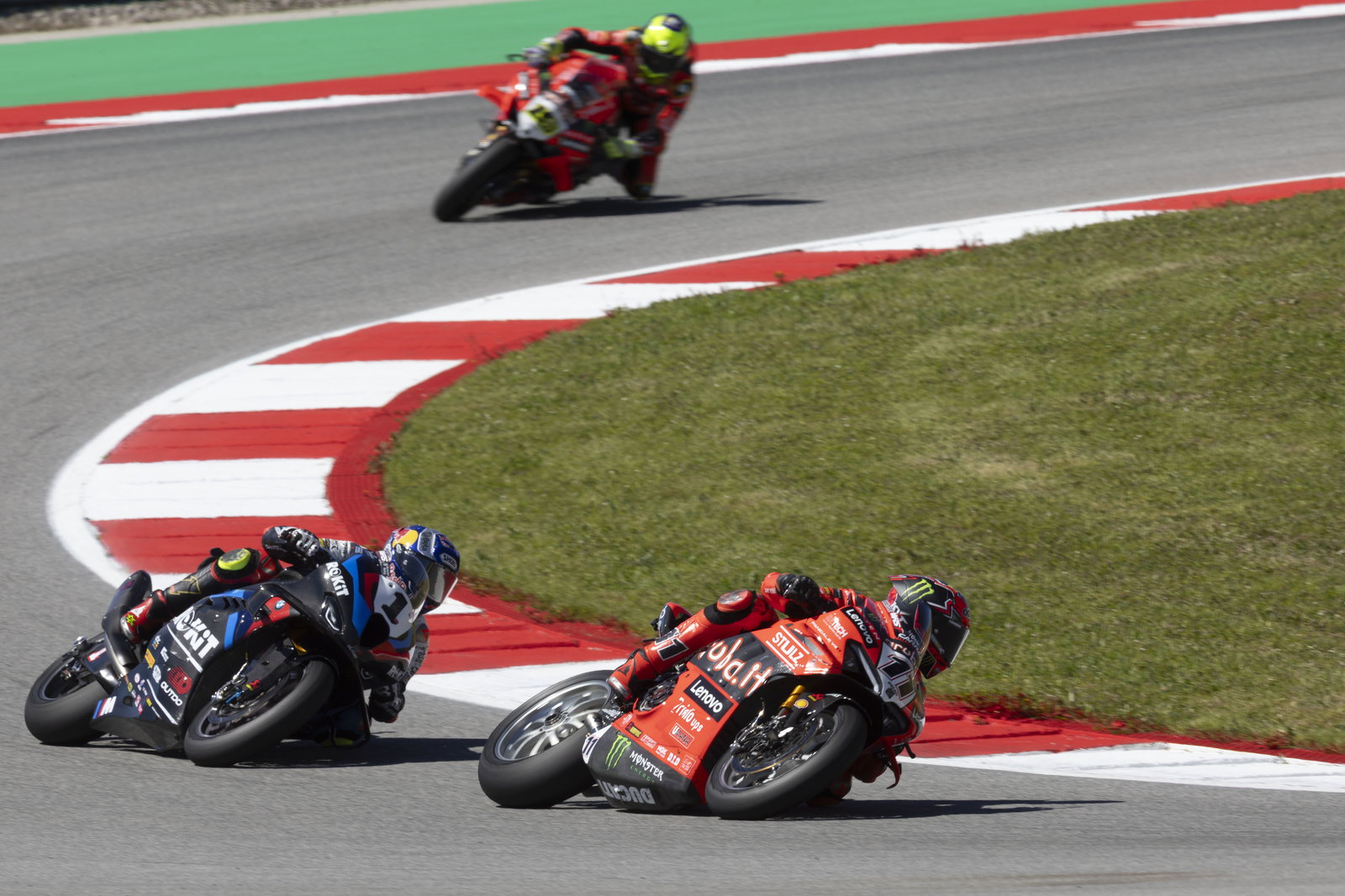 Nicolo Bulega, Toprak Razgatlioglu, Alvaro Bautista, 2025 Portuguese WorldSBK. Credit: Gold and Goose.