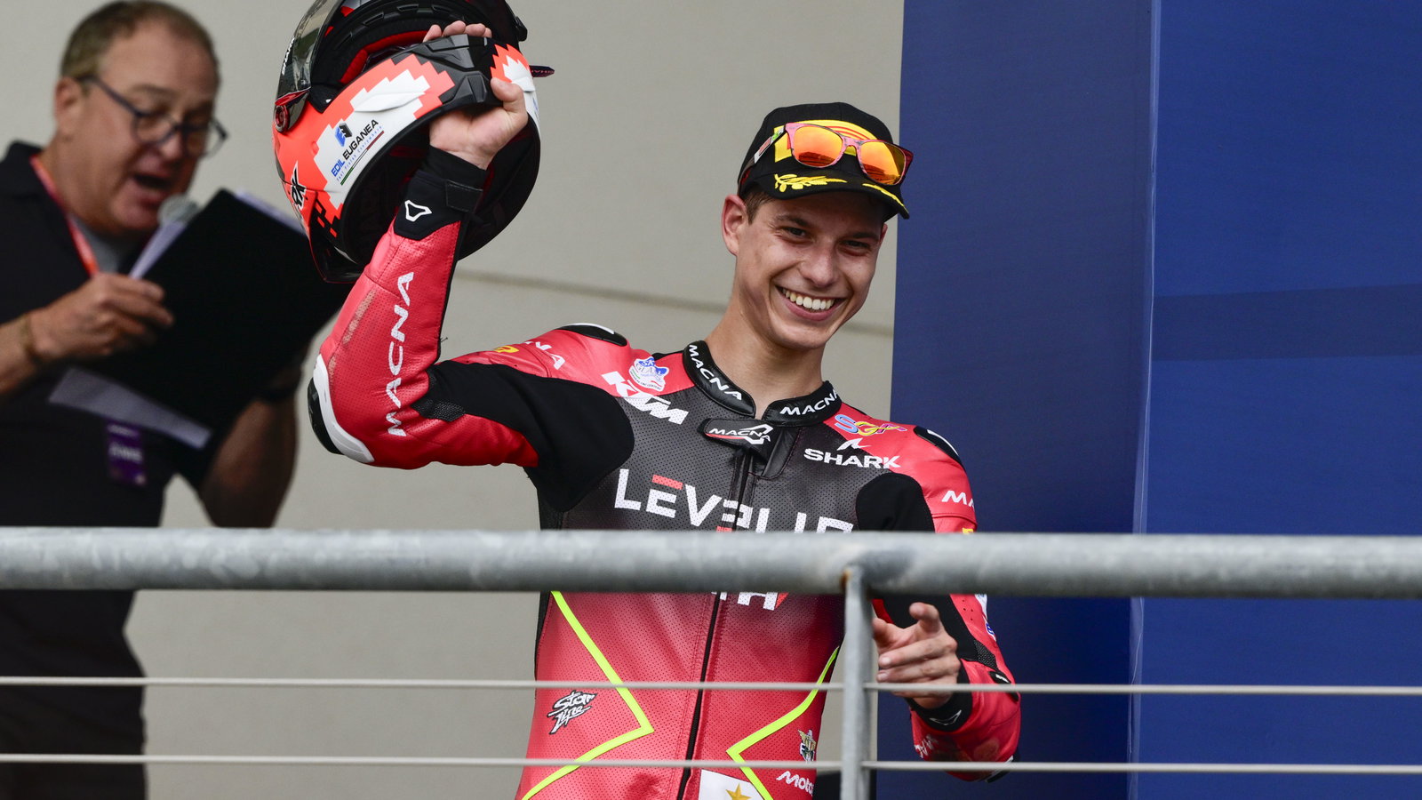 Matteo Bertelle, 2025 Moto3 Grand Prix of the Americas, podium. Credit: Gold and Goose.