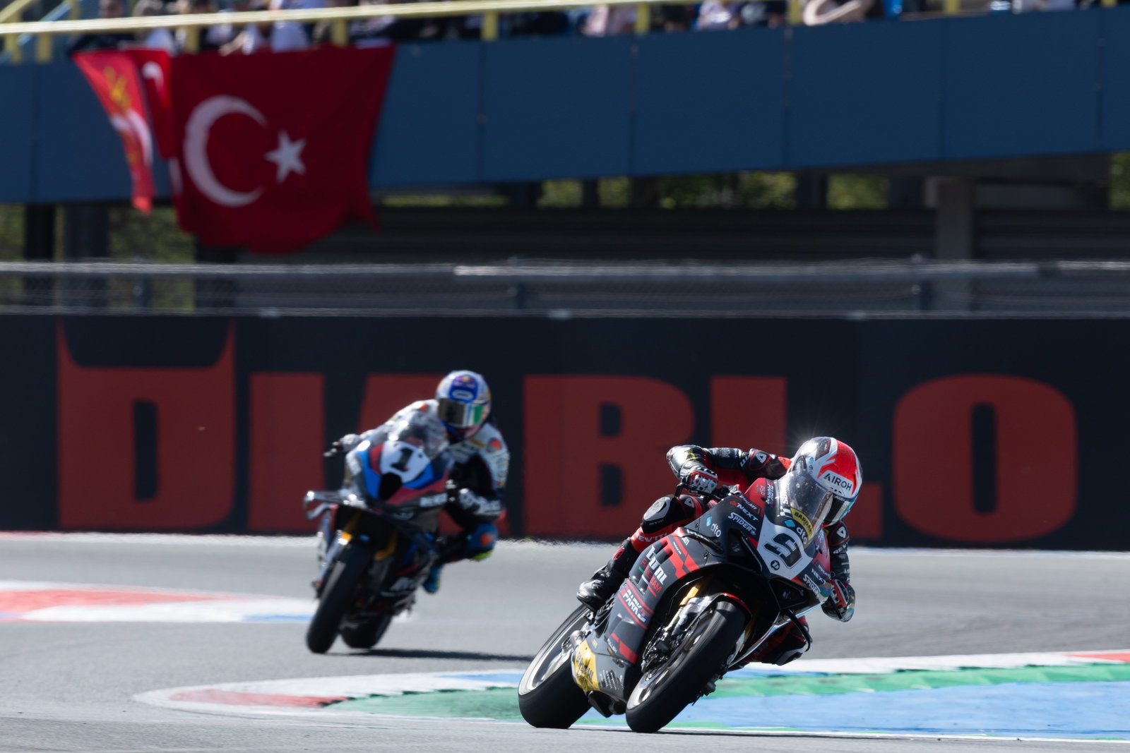 Danilo Petrucci, Toprak Razgatlioglu, 2025 Dutch WorldSBK. Credit: Gold and Goose.