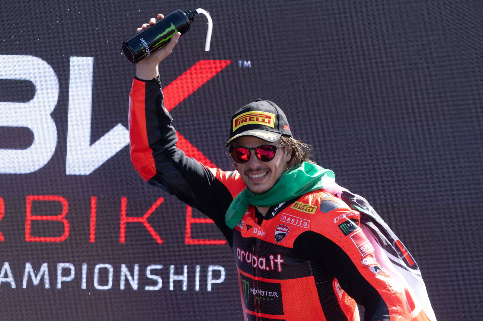 Nicolo Bulega, 2025 Dutch WorldSBK, podium. Credit: Gold and Goose.