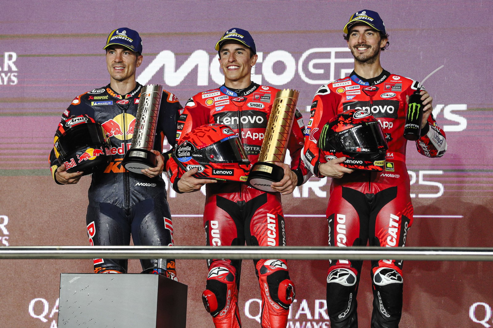 Vinales, Marquez, Bagnaia, 2025 Qatar MotoGP