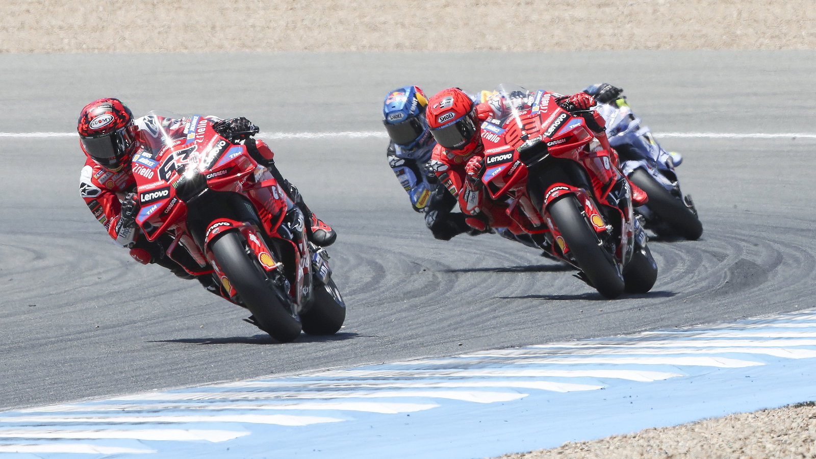 Francesco Bagnaia, Marc Marquez, 2025 MotoGP Spanish Grand Prix. Credit: Gold and Goose.