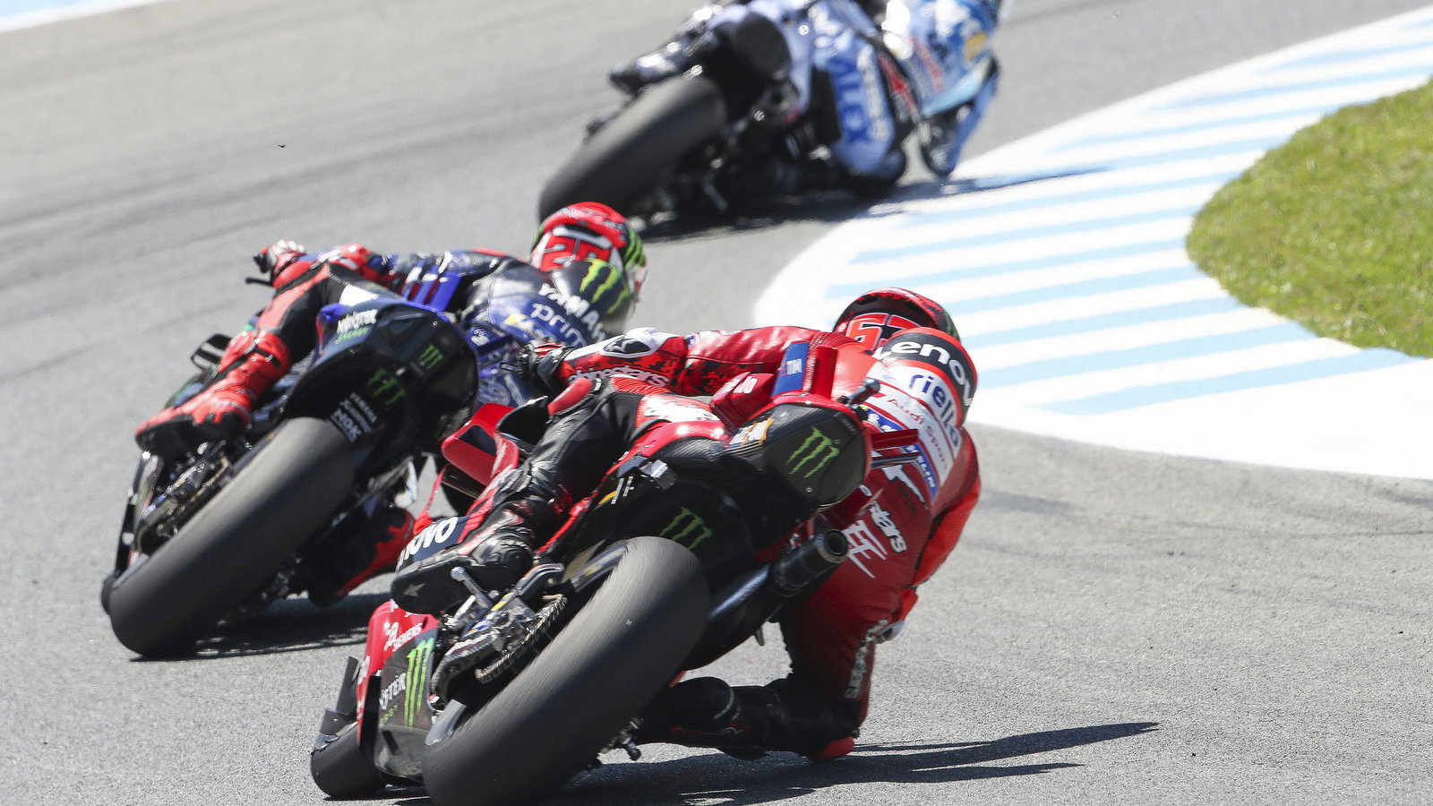 Francesco Bagnaia trails Fabio Quartararo, Alex Marquez, 2025 MotoGP Spanish Grand Prix. Credit: Gold and Goose.