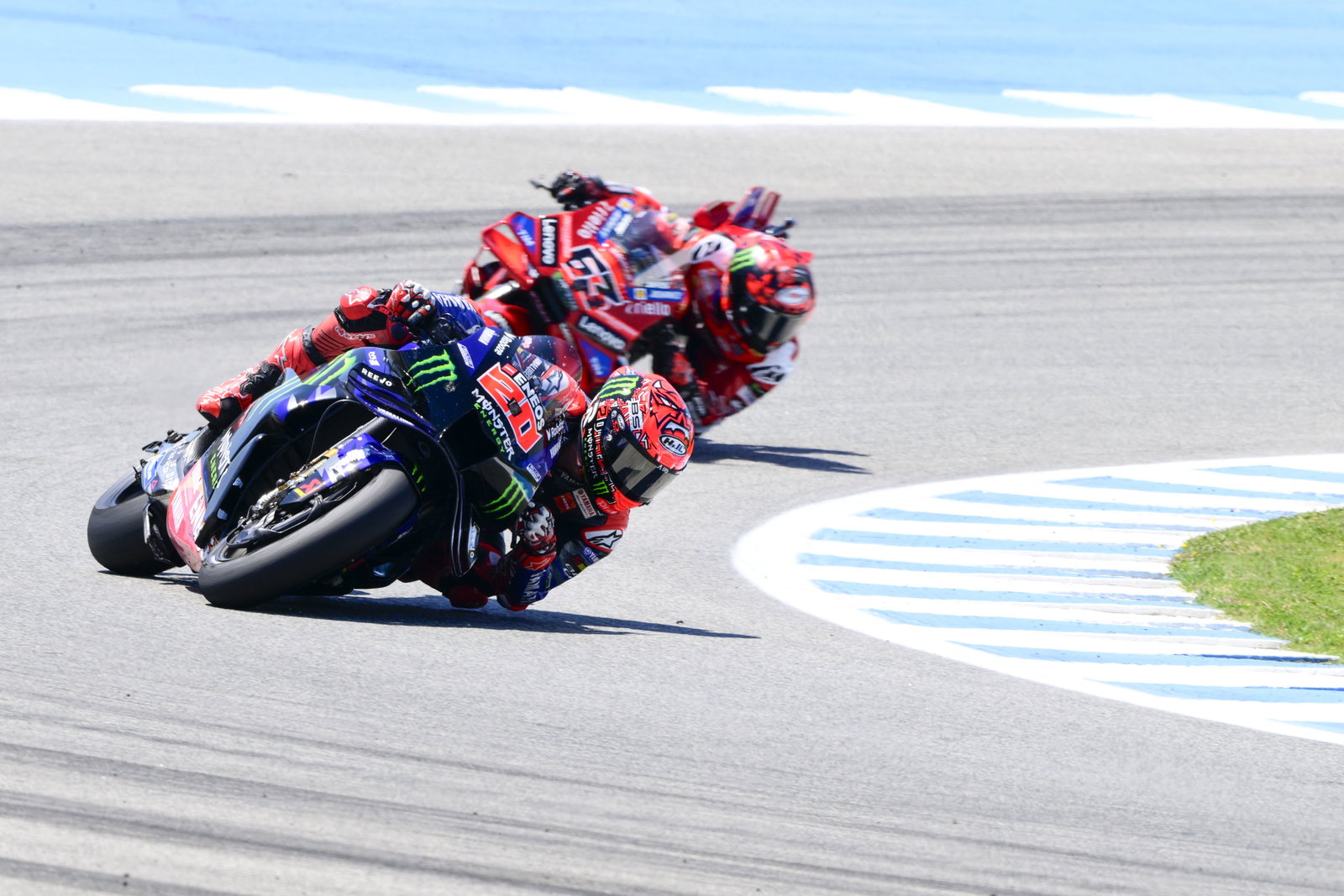 Fabio Quartararo leads Francesco Bagnaia, 2025 MotoGP Spanish Grand Prix. Credit: Gold and Goose.