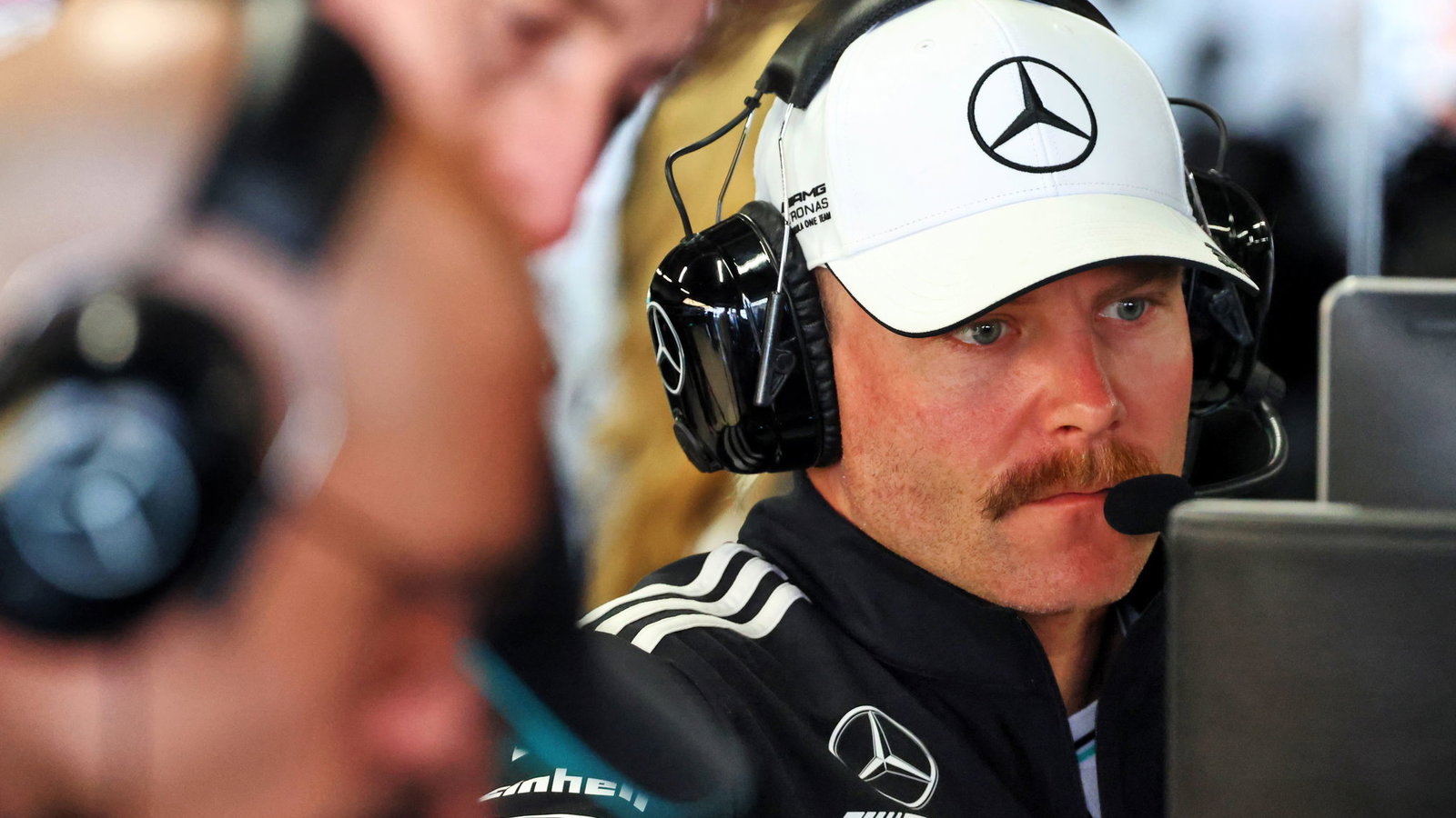 Valtteri Bottas in the Mercedes garage