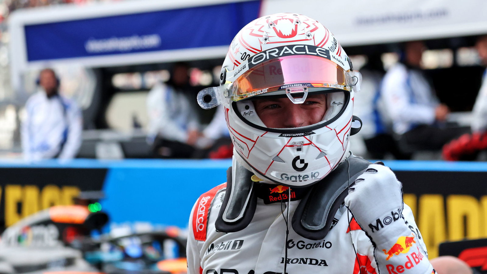 Max Verstappen celebrates his first pole of 2025