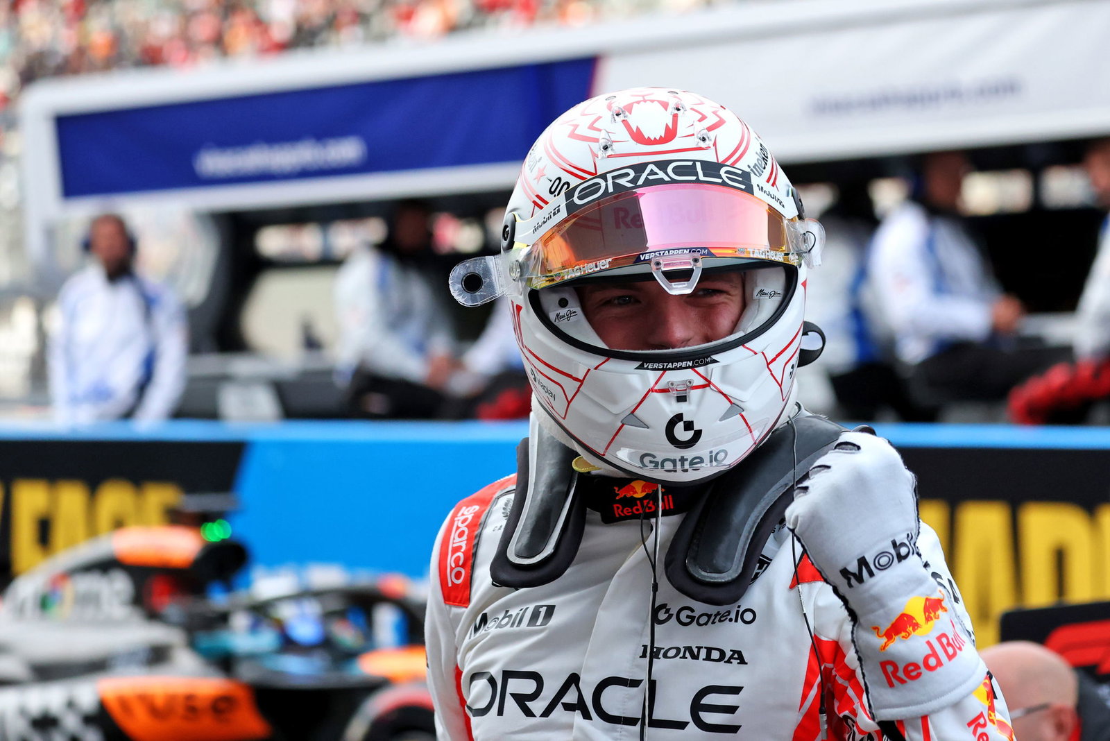 Max Verstappen celebrates his first pole of 2025