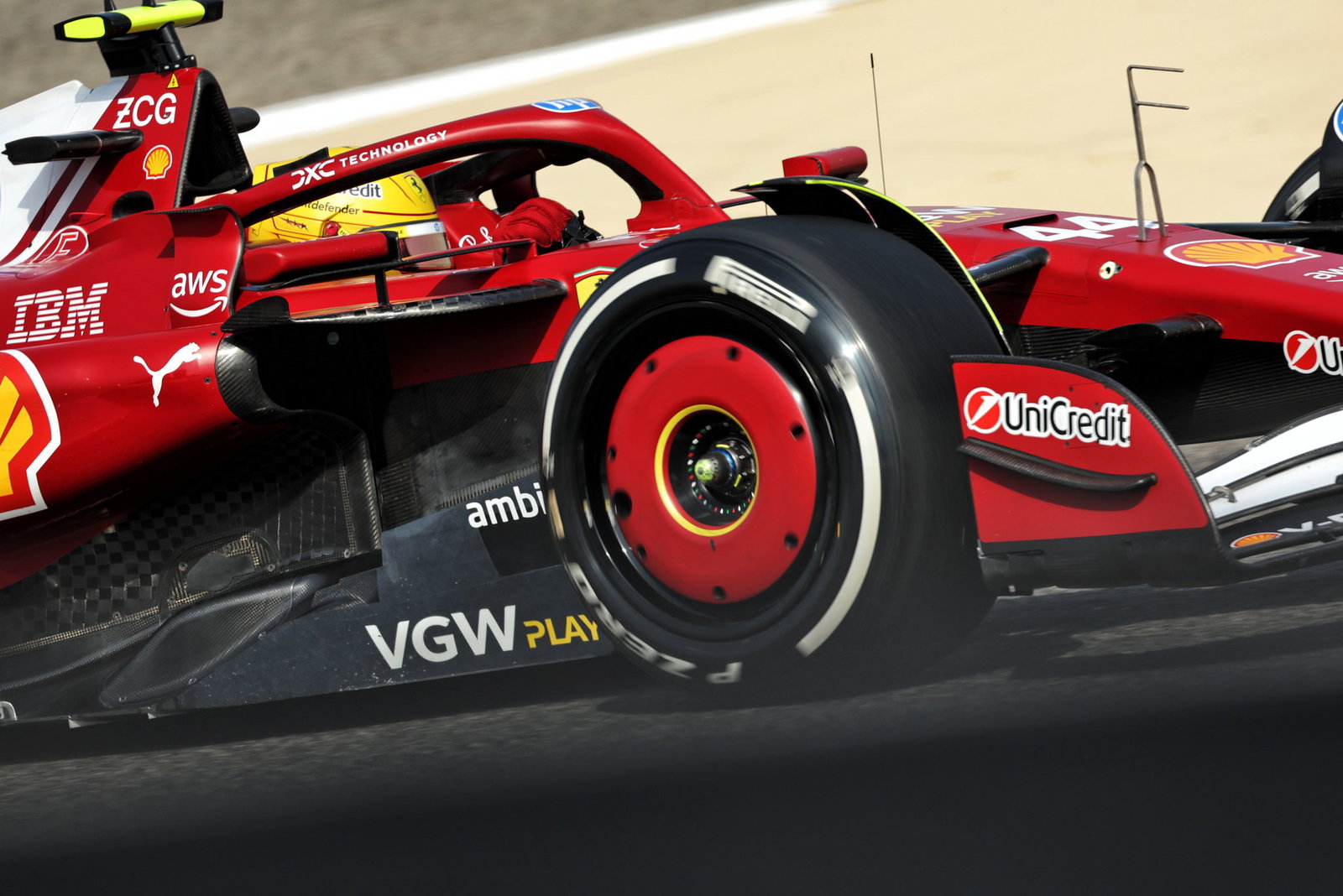 Lewis Hamilton driving the upgraded SF-25