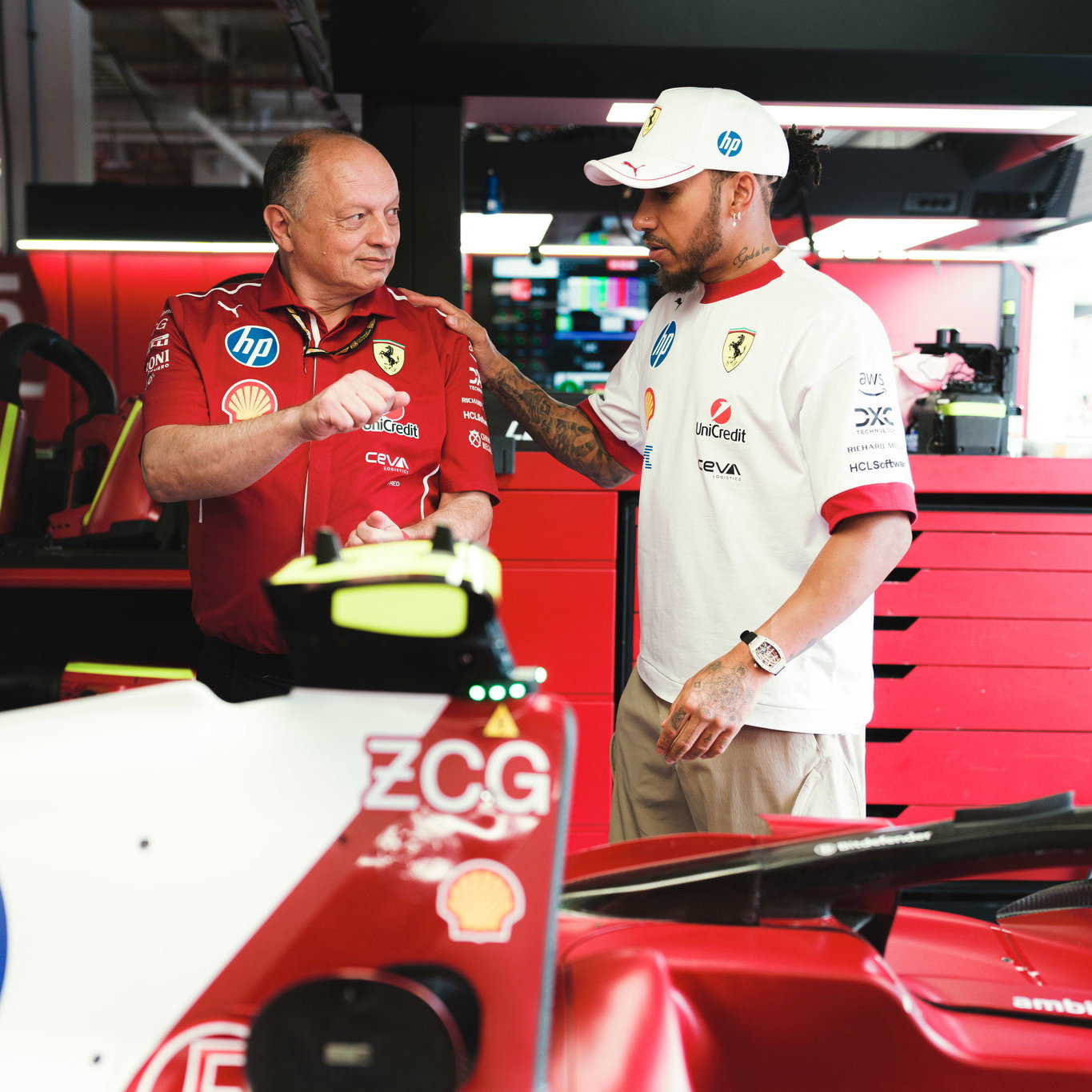Fred Vasseur and Lewis Hamilton 