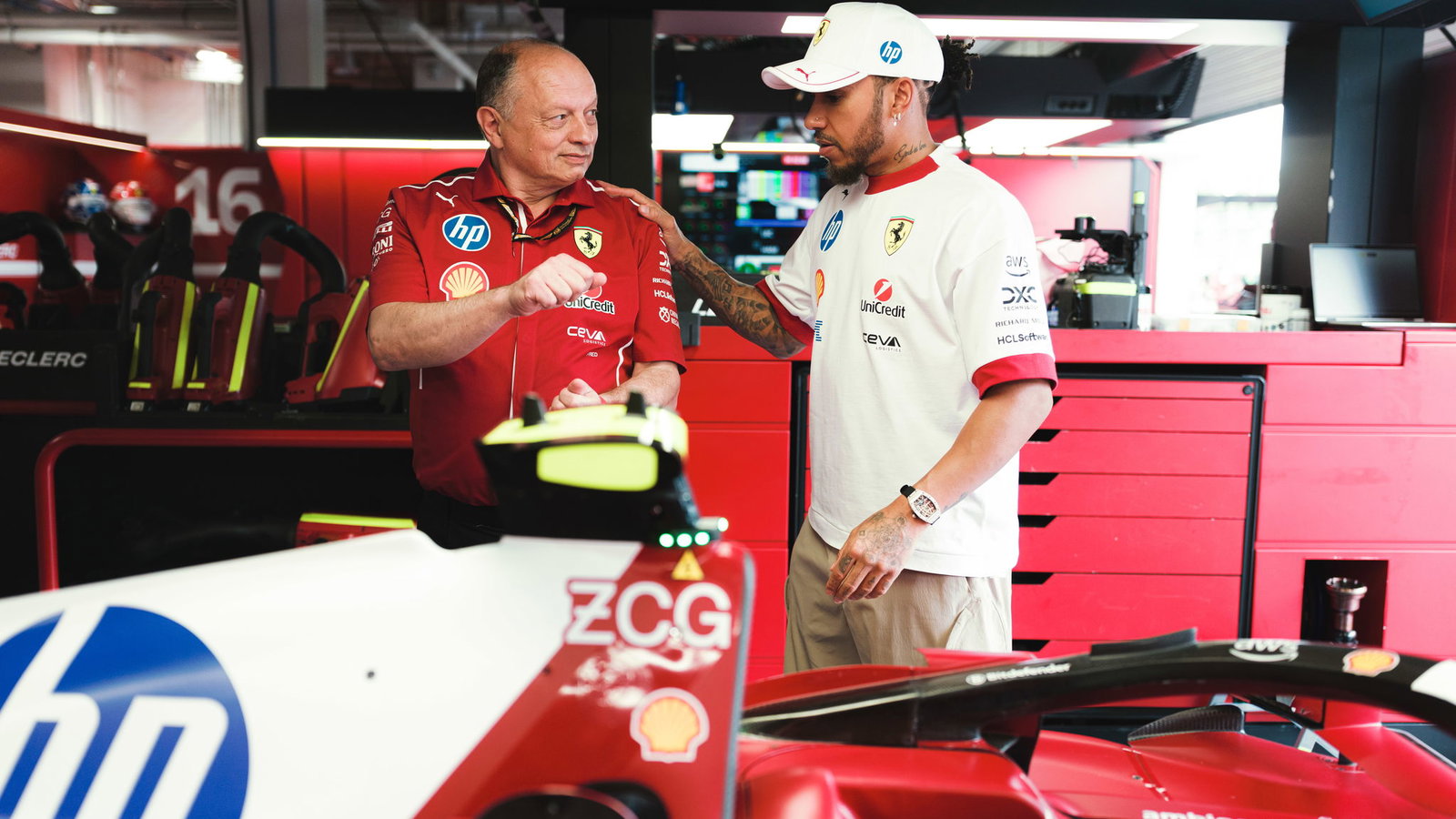 Fred Vasseur and Lewis Hamilton 