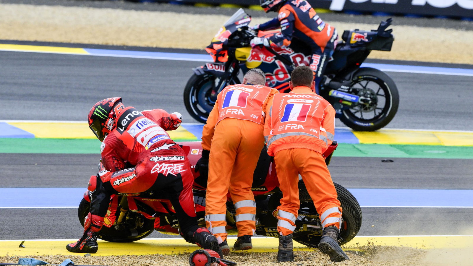 Bagnaia, Bastianini, First lap crash, 2025 French MotoGP