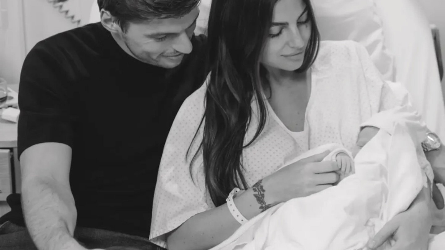 Max Verstappen and Kelly Piquet with their newborn baby