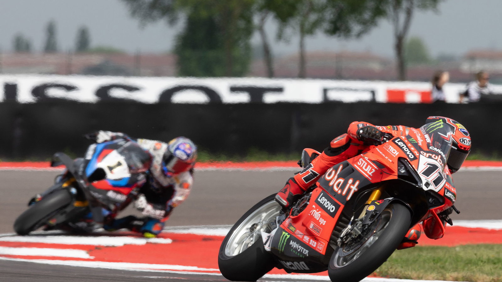 Nicolo Bulega leads Toprak Razgatlioglu, 2025 Italian WorldSBK, grid. Credit: Gold and Goose.