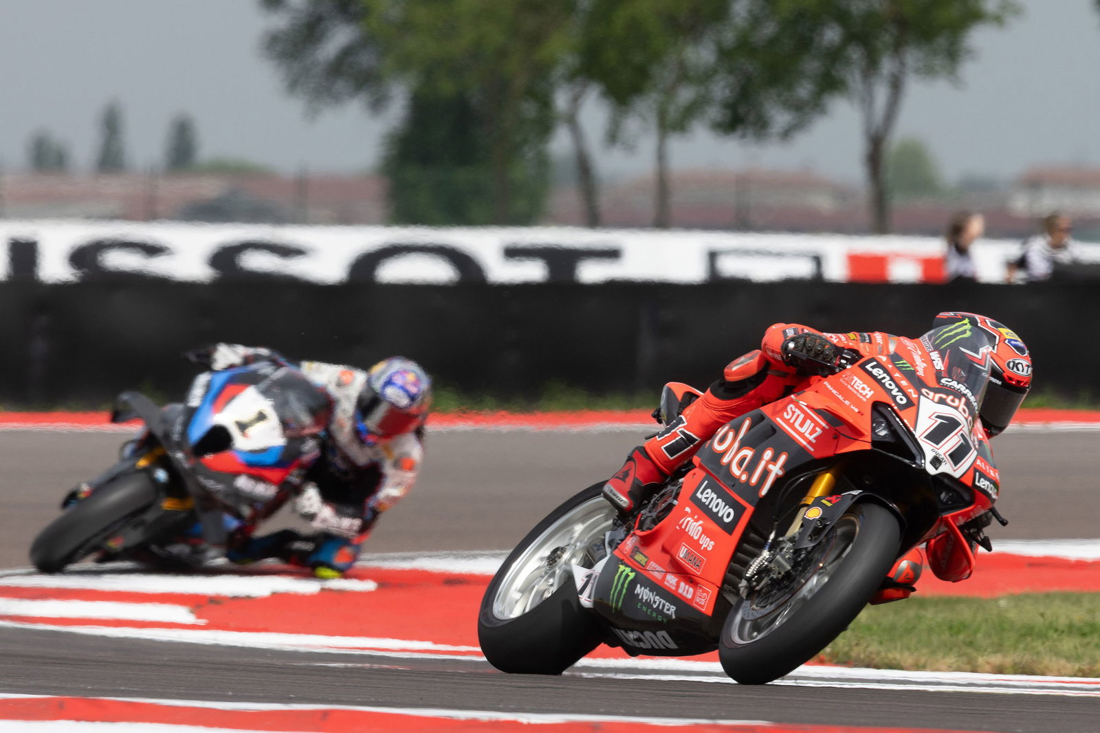 Nicolo Bulega leads Toprak Razgatlioglu, 2025 Italian WorldSBK, grid. Credit: Gold and Goose.