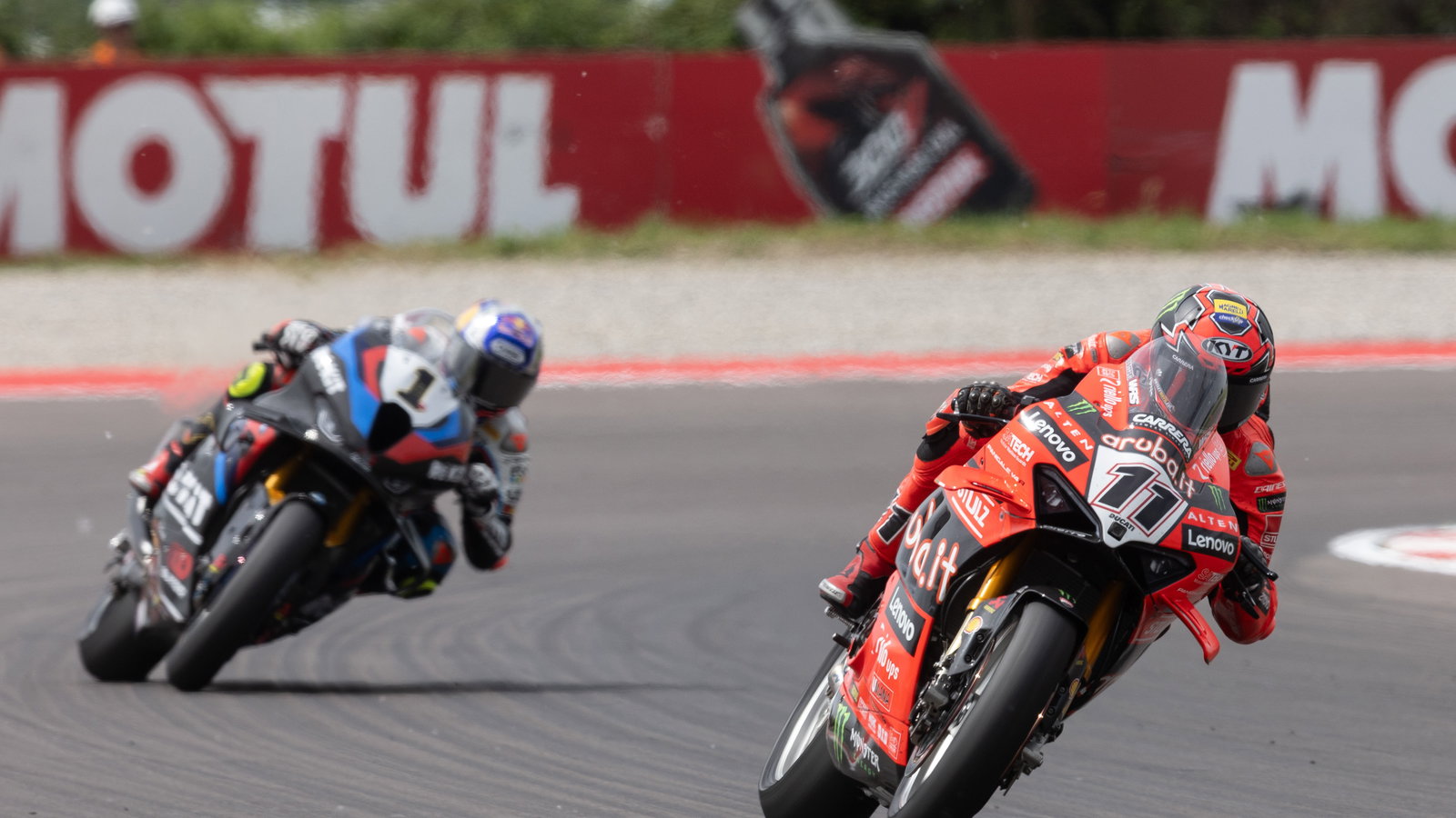 Nicolo Bulega leads Toprak Razgatlioglu, 2025 Italian WorldSBK, grid. Credit: Gold and Goose.