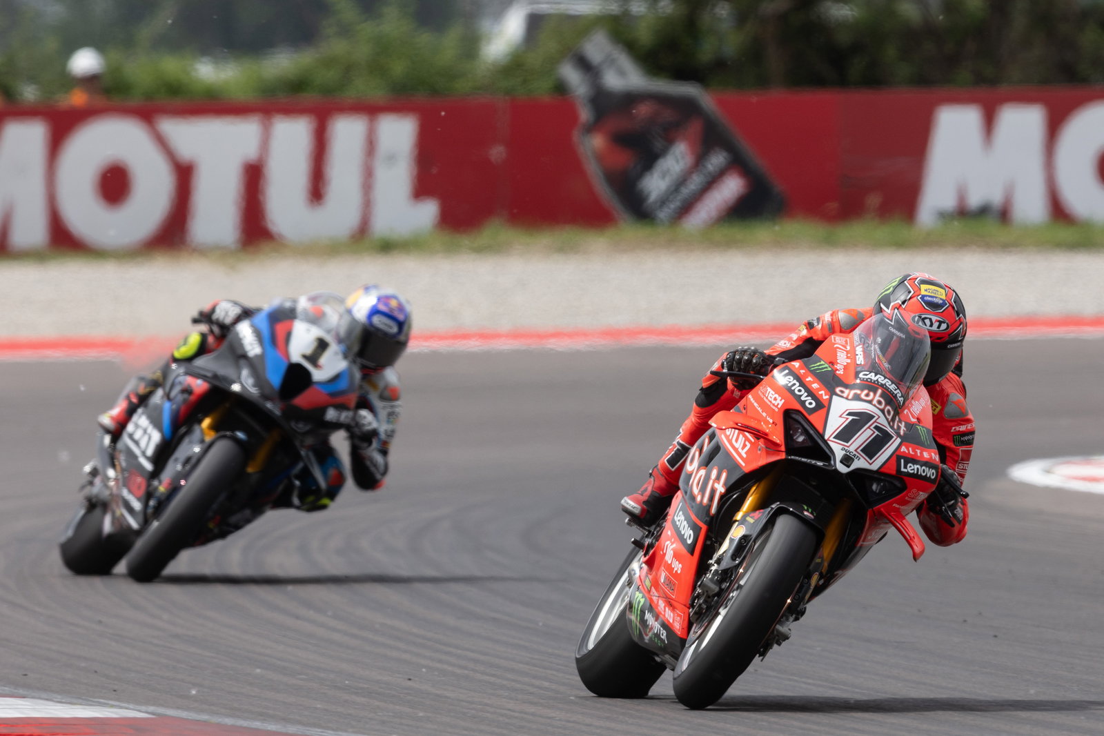 Nicolo Bulega leads Toprak Razgatlioglu, 2025 Italian WorldSBK, grid. Credit: Gold and Goose.