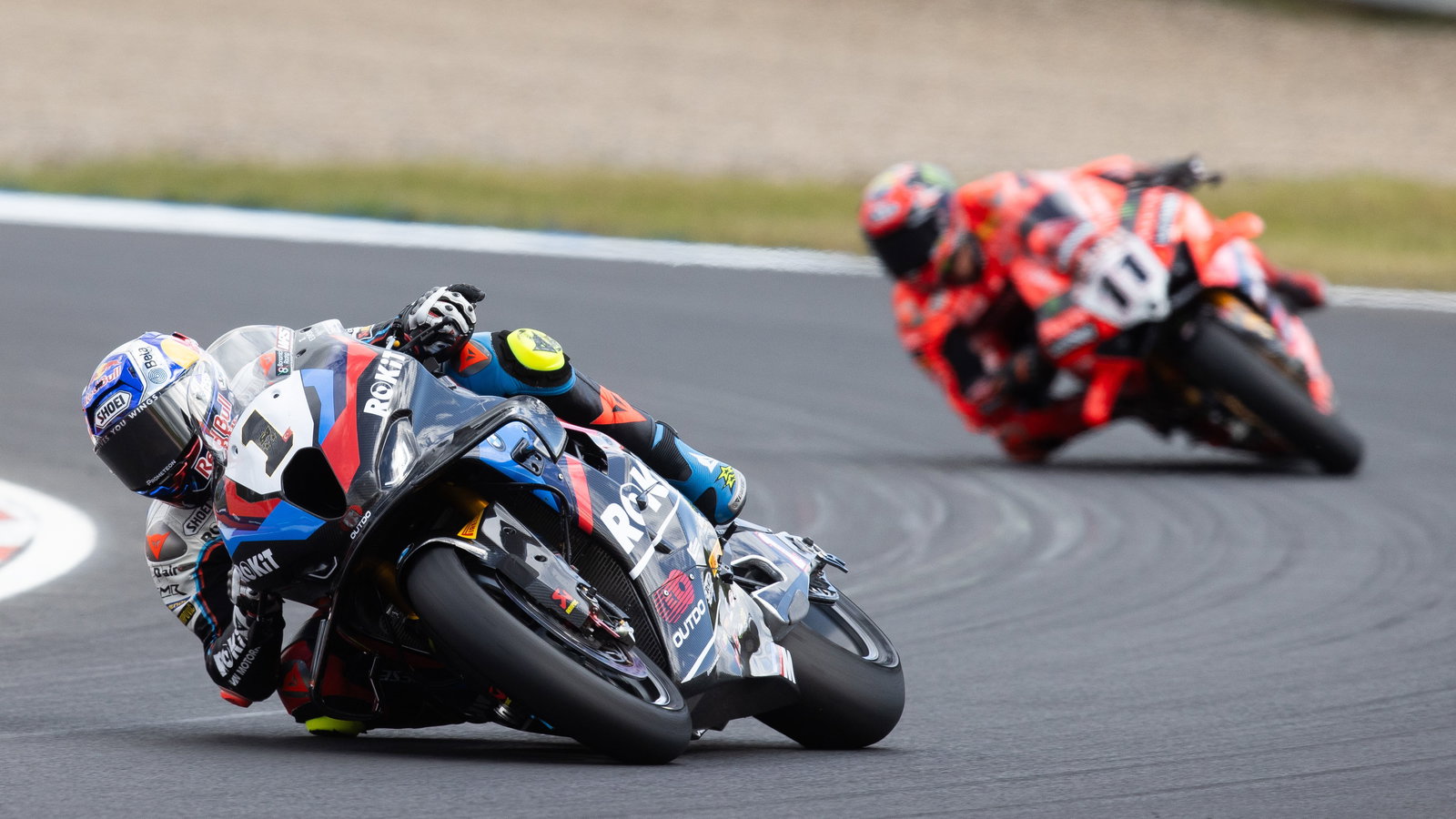 Toprak Razgatlioglu leads Nicolo Bulega, 2025 Czech WorldSBK, grid. Credit: Gold and Goose.