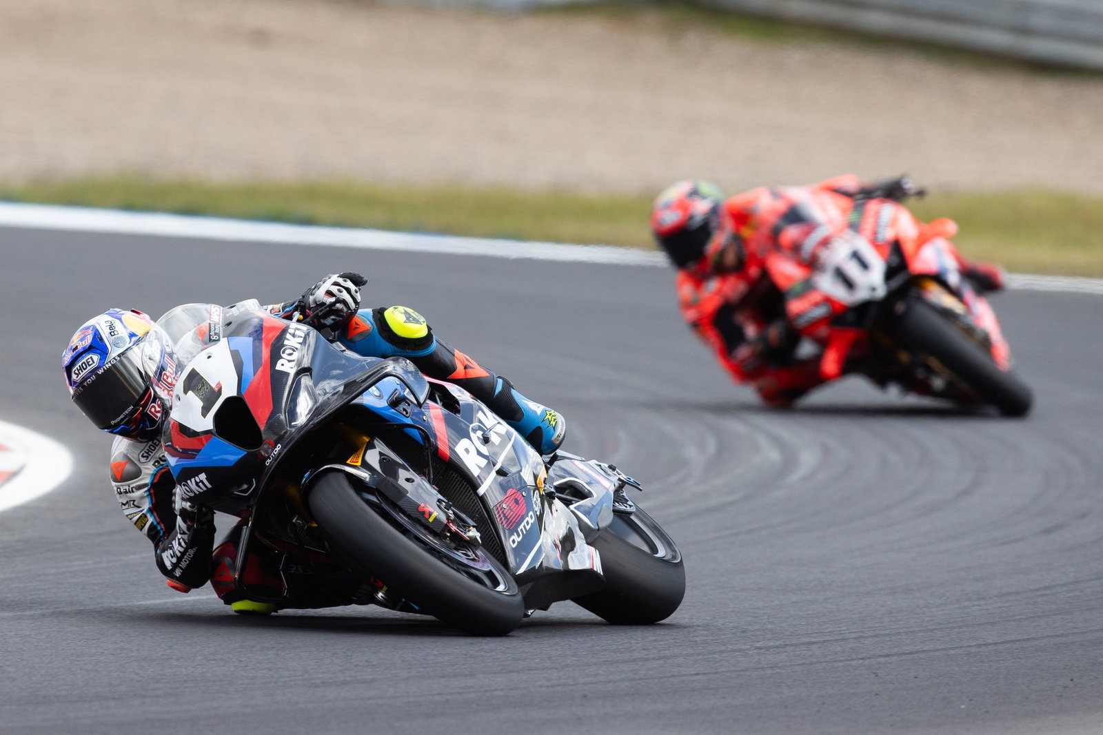 Toprak Razgatlioglu leads Nicolo Bulega, 2025 Czech WorldSBK, grid. Credit: Gold and Goose.