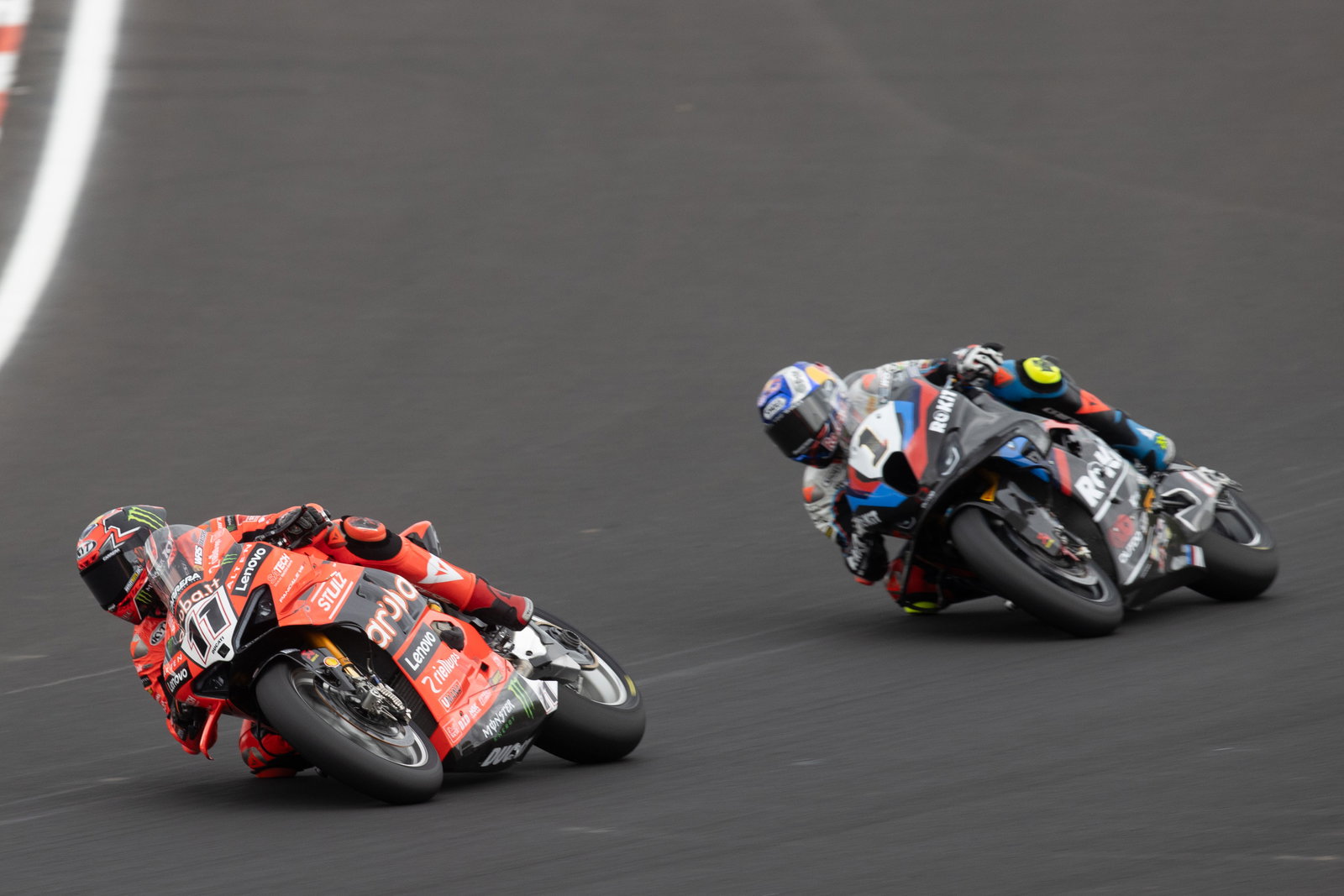 Nicolo Bulega leads Toprak Razgatlioglu, 2025 Czech WorldSBK. Credit: Gold and Goose.