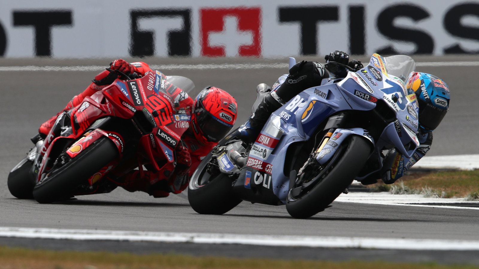 Alex Marquez leads Marc Marquez, 2025 MotoGP British Grand Prix. Credit: Gold and Goose.