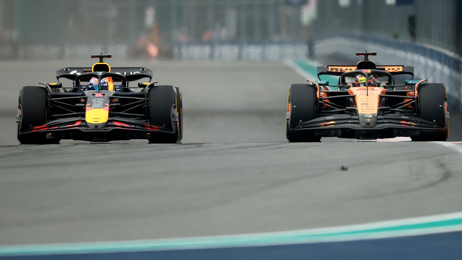 Max Verstappen and Oscar Piastri go wheel-to-wheel
