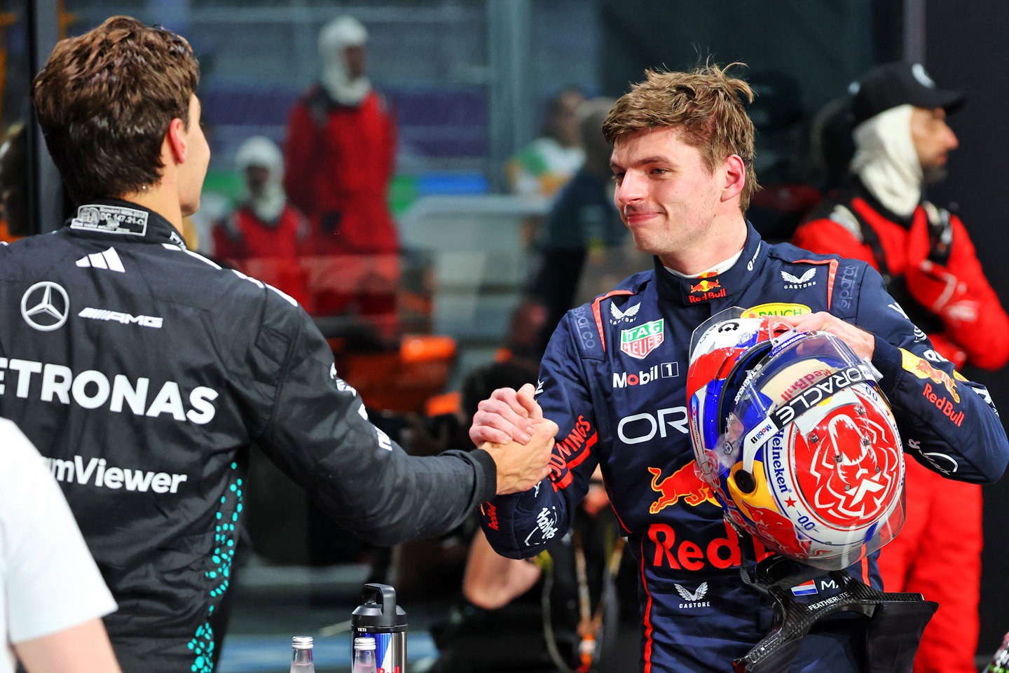 Max Verstappen and George Russell