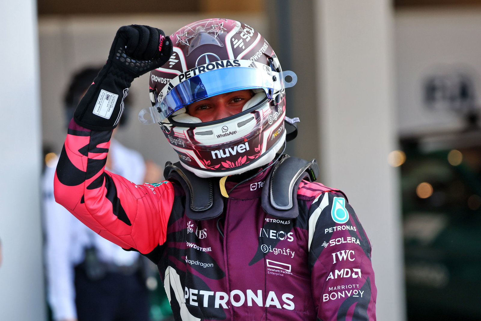 Kimi Antonelli celebrates his maiden F1 pole