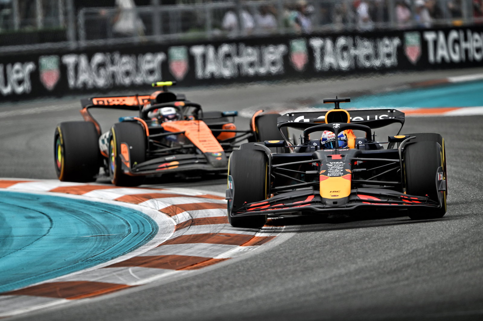 Norris had a tricker time getting past Verstappen