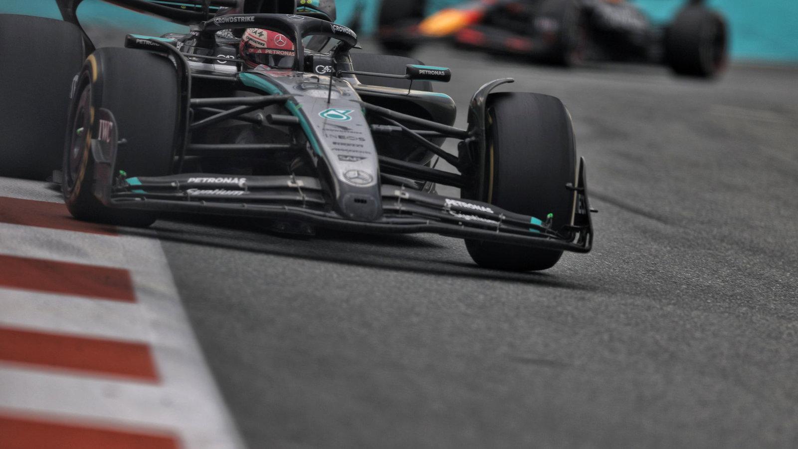George Russell beat Max Verstappen to third in Miami 