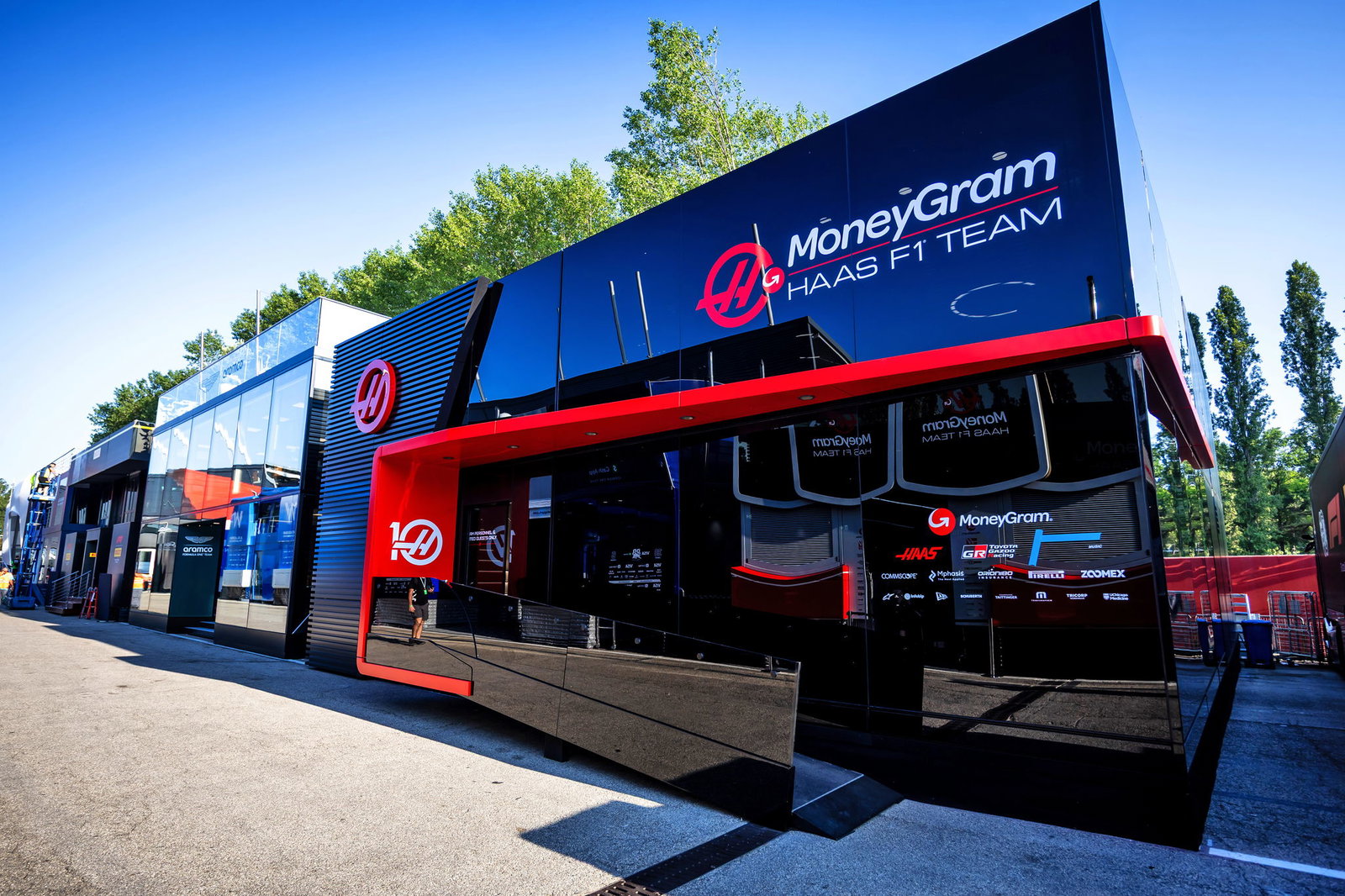 Haas' brand new motorhome in the F1 paddock at Imola