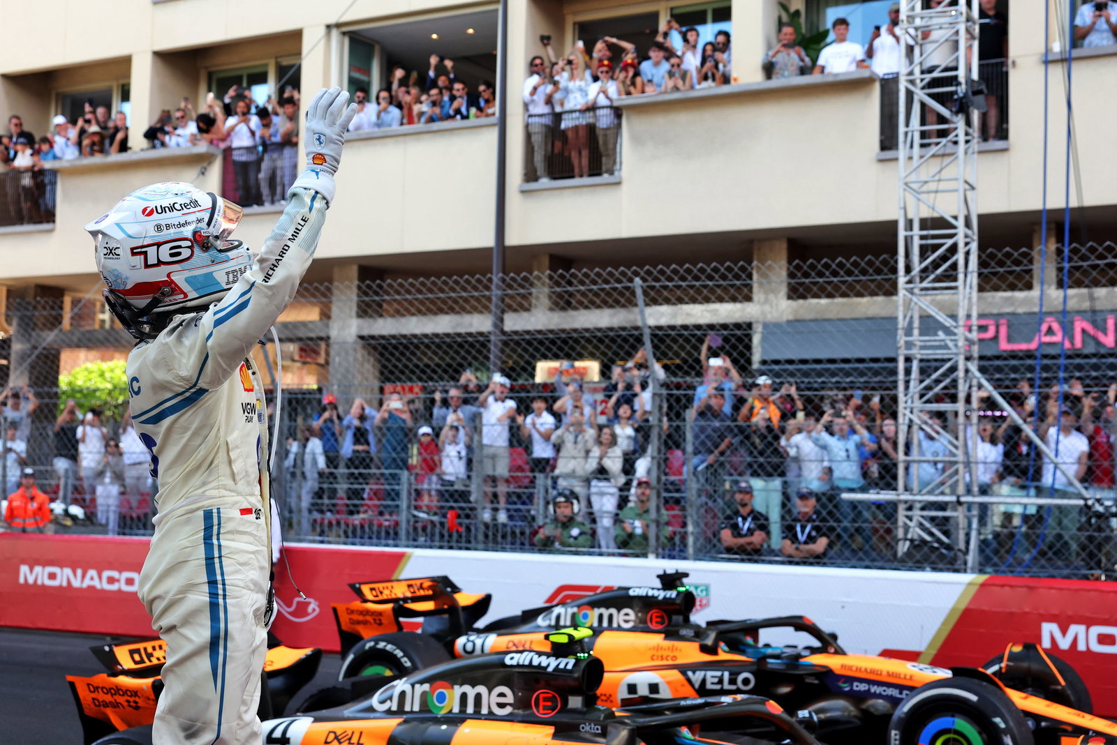 Leclerc celebrates a home podium