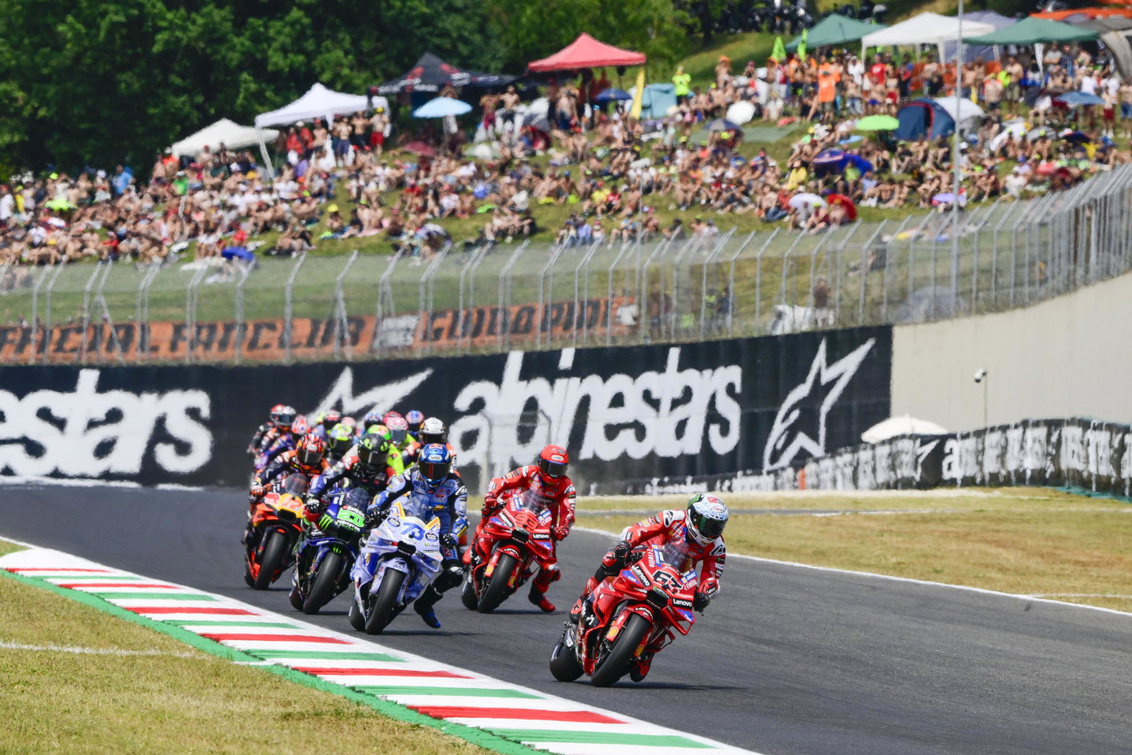Bagnaia leads lap 1, 2025 Italian MotoGP Sprint