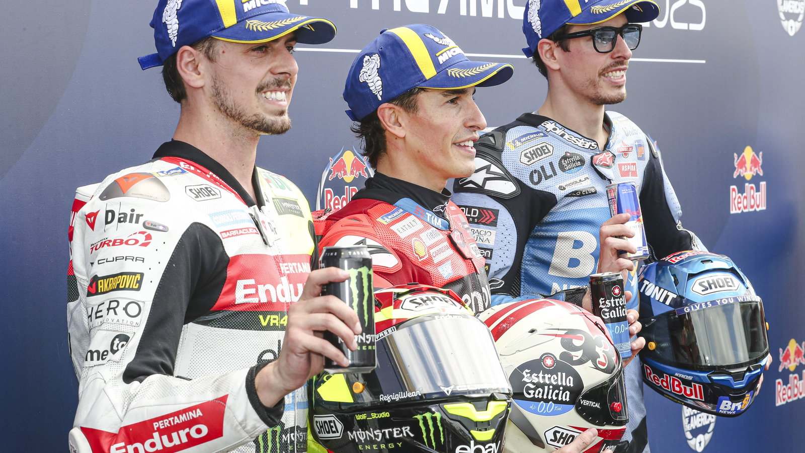 Fabio Di Giannantonio, Marc Marquez, Alex Marquez, 2025 MotoGP Grand Prix of the Americas, parc ferme. Credit: Gold and Goose.