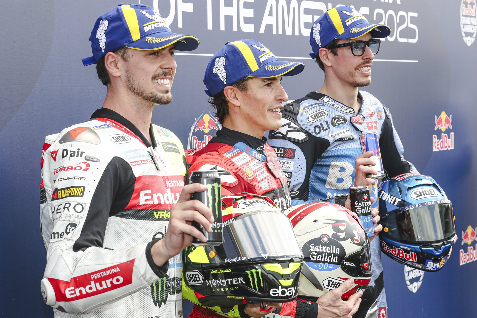 Fabio Di Giannantonio, Marc Marquez, Alex Marquez, 2025 MotoGP Grand Prix of the Americas, parc ferme. Credit: Gold and Goose.