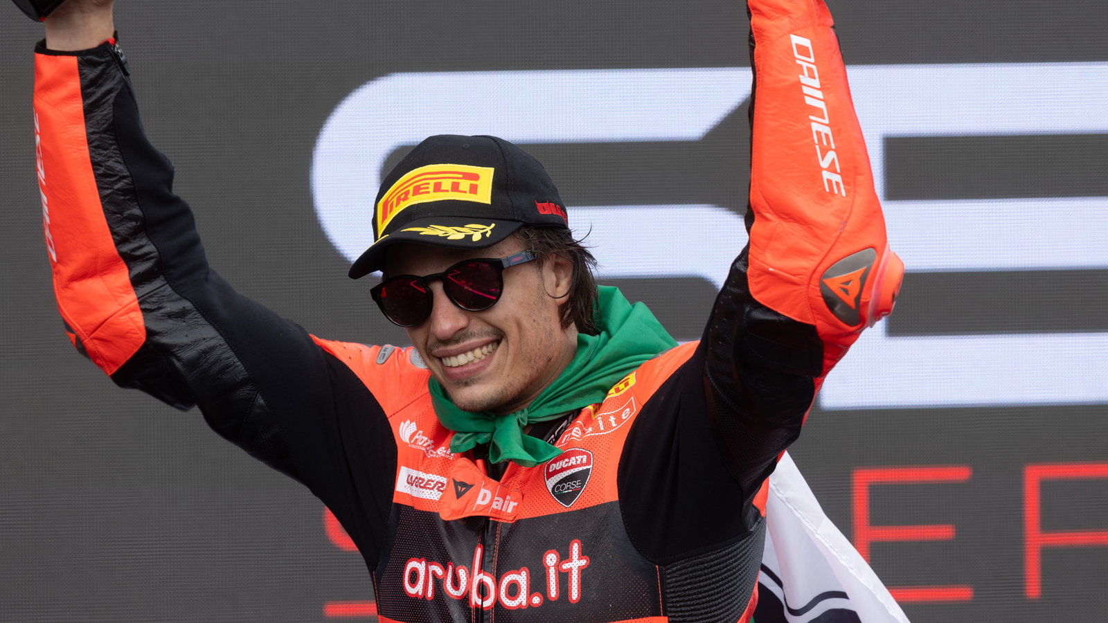 Nicolo Bulega, 2025 Czech WorldSBK, podium. Credit: Gold and Goose.