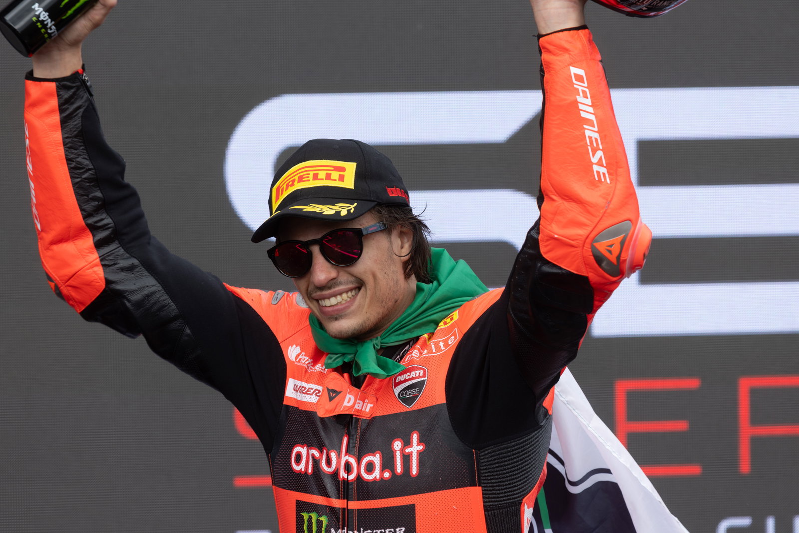 Nicolo Bulega, 2025 Czech WorldSBK, podium. Credit: Gold and Goose.