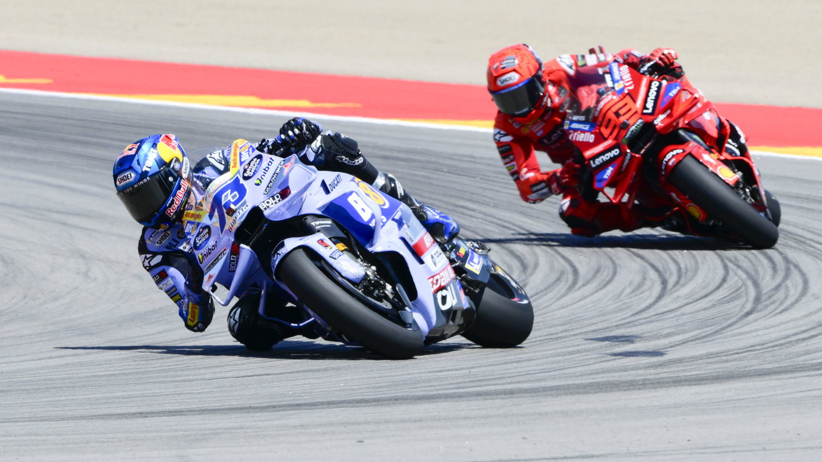 Alex Marquez leads Marc Marquez, 2025 MotoGP Aragon Grand Prix. Credit: Gold and Goose