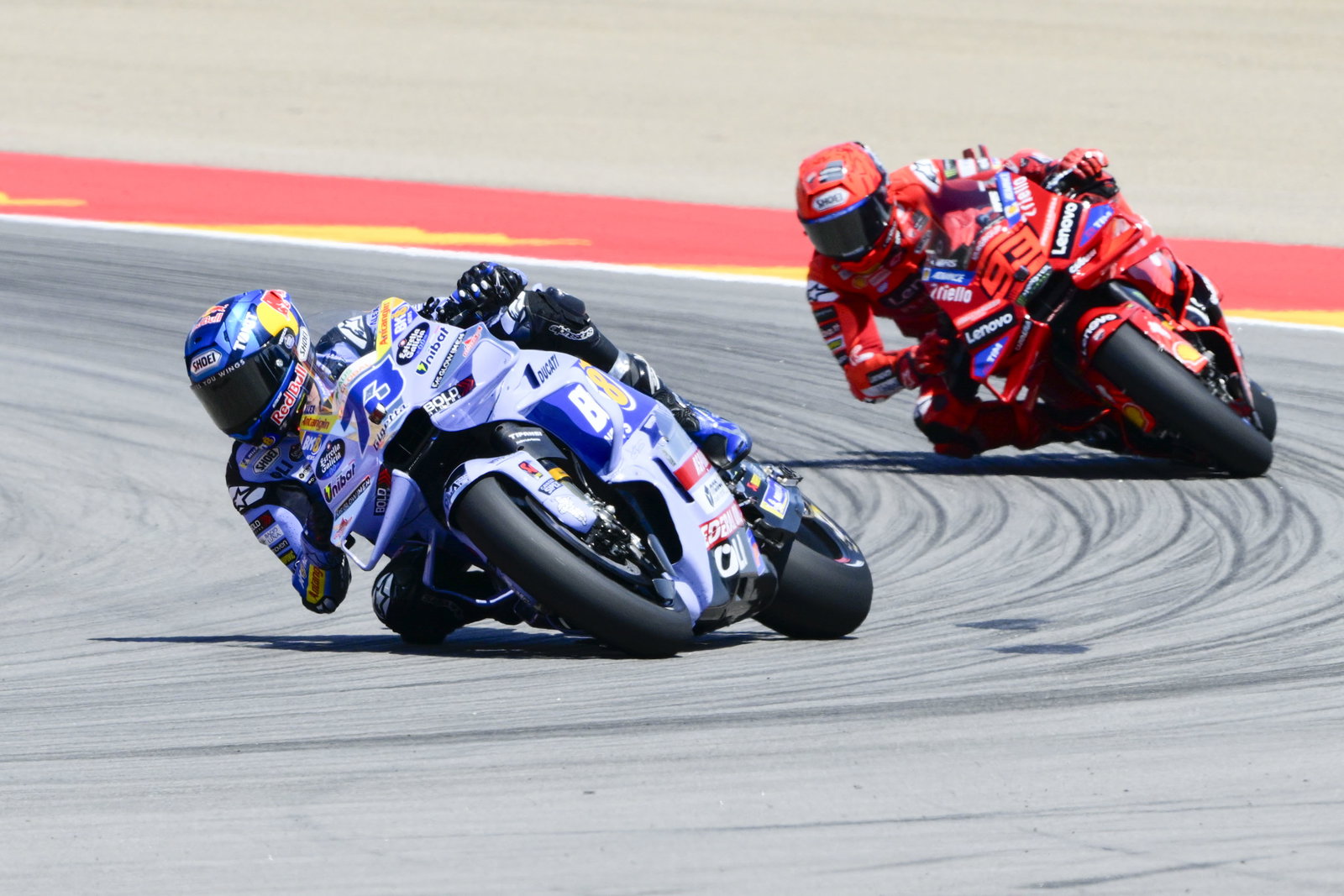 Alex Marquez leads Marc Marquez, 2025 MotoGP Aragon Grand Prix. Credit: Gold and Goose