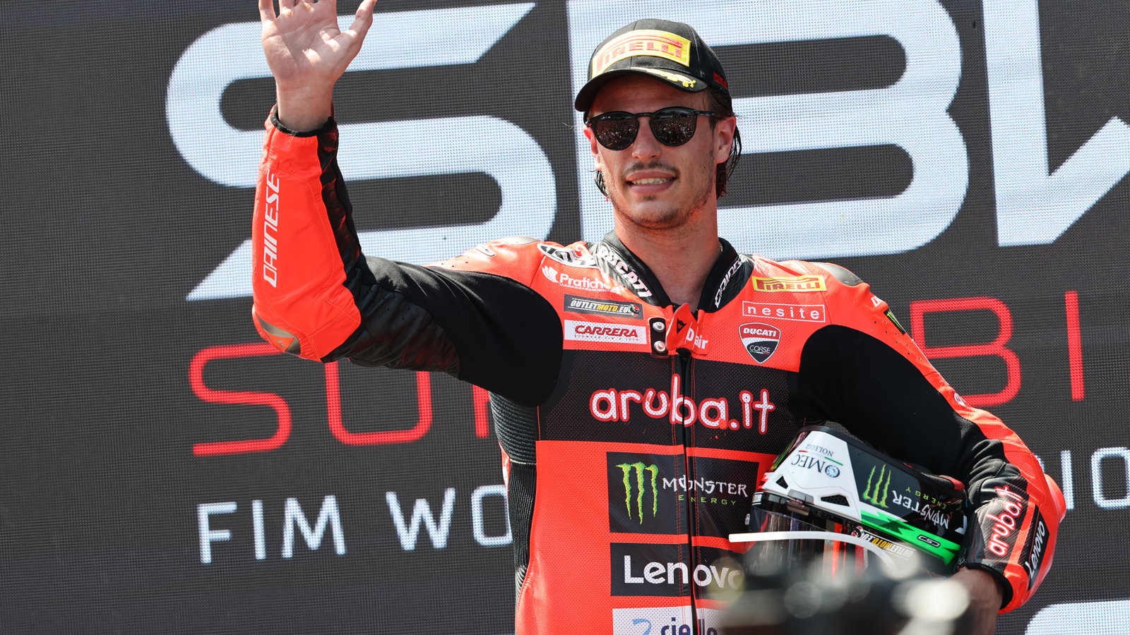 Nicolo Bulega, 2025 Emilia-Romagna WorldSBK, podium. Credit: Gold and Goose.