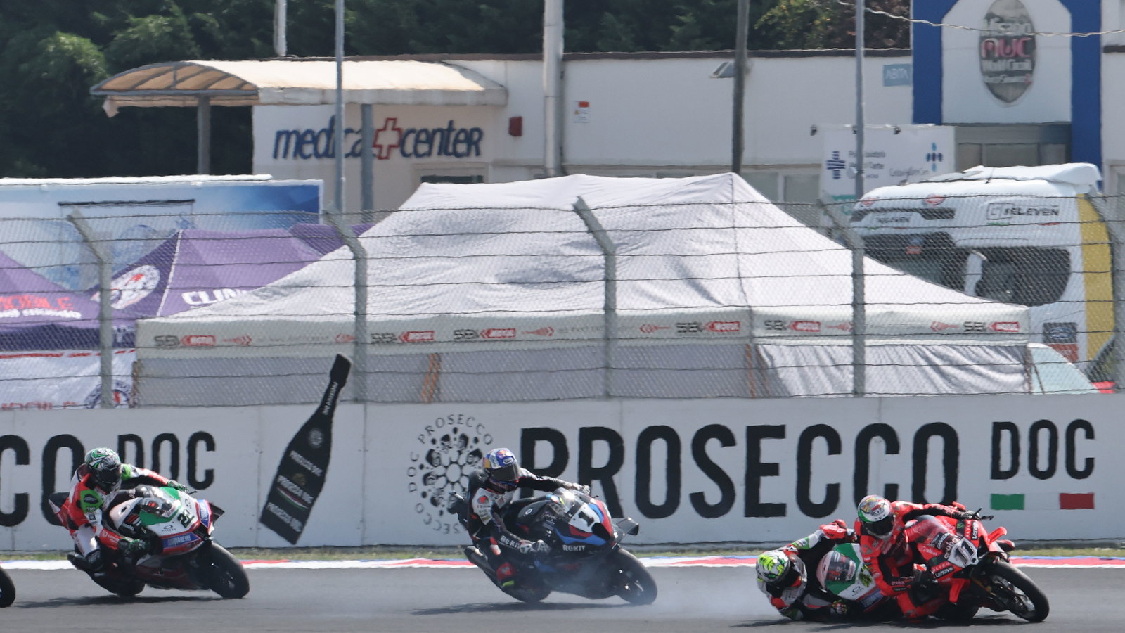Axel Bassani, Nicolo Bulega crash at 2025 Emilia-Romagna WorldSBK. Credit: Gold and Goose.