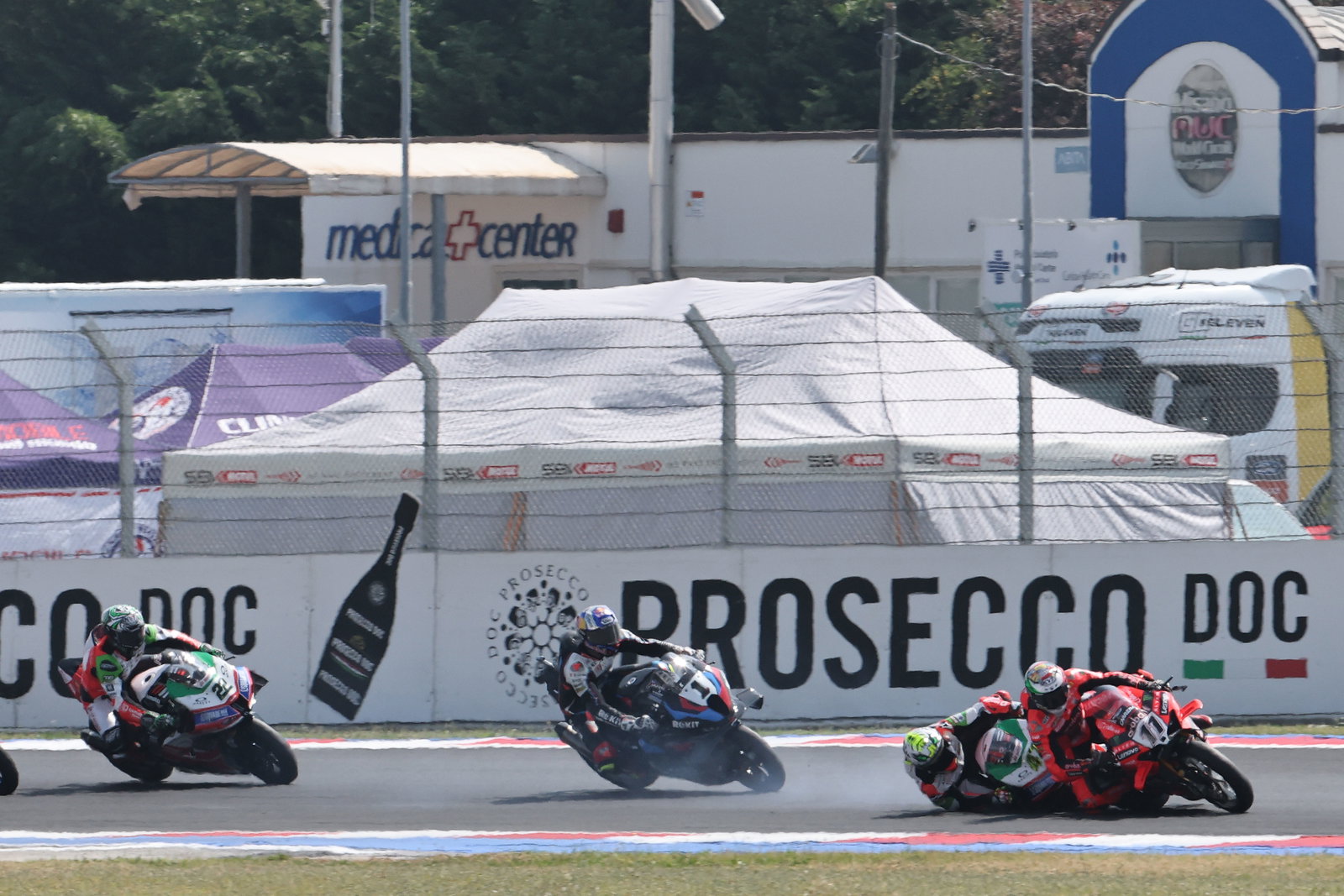 Axel Bassani, Nicolo Bulega crash at 2025 Emilia-Romagna WorldSBK. Credit: Gold and Goose.