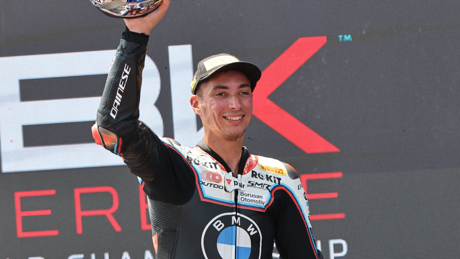 Toprak Razgatlioglu, 2025 Emilia-Romagna WorldSBK, podium. Credit: Gold and Goose.