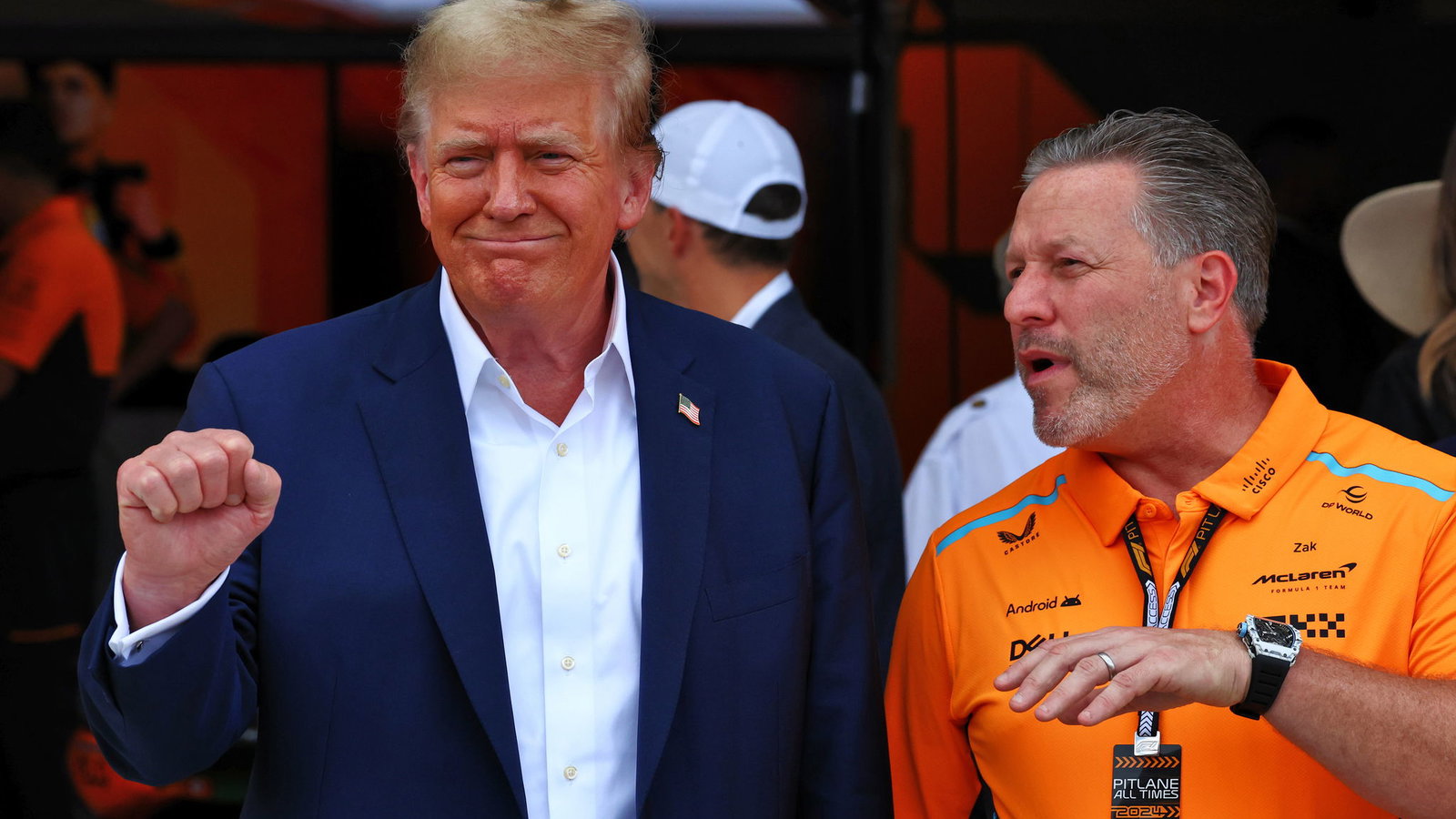 Donald Trump with McLaren boss Zak Brown in Miami last year