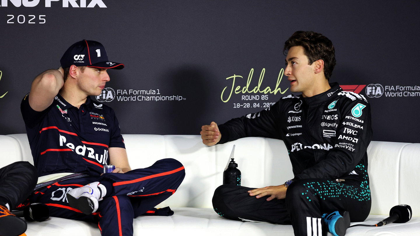 Max Verstappen and George Russell