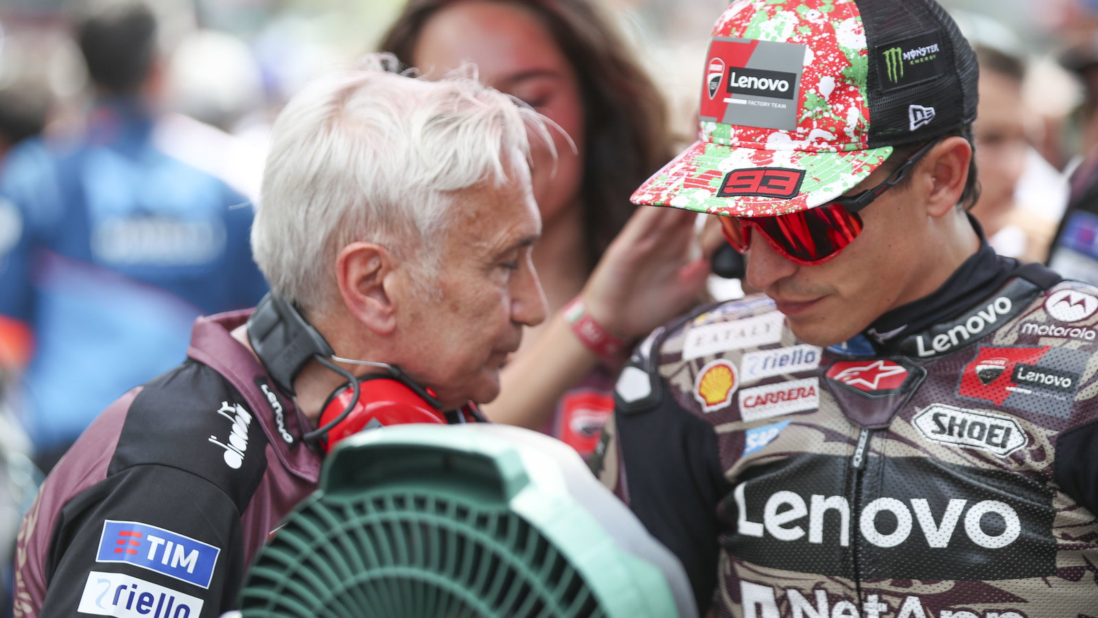 Marc Marquez, Davide Tardozzi, 2025 MotoGP Italian Grand Prix, grid. Credit: Gold and Goose.