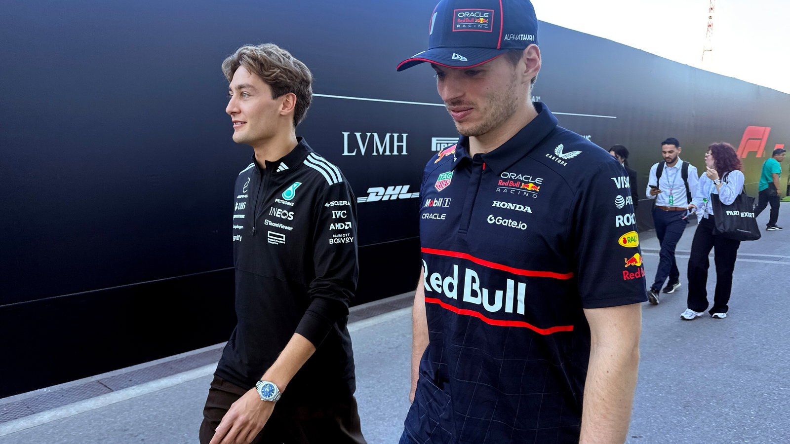 George Russell and Max Verstappen
