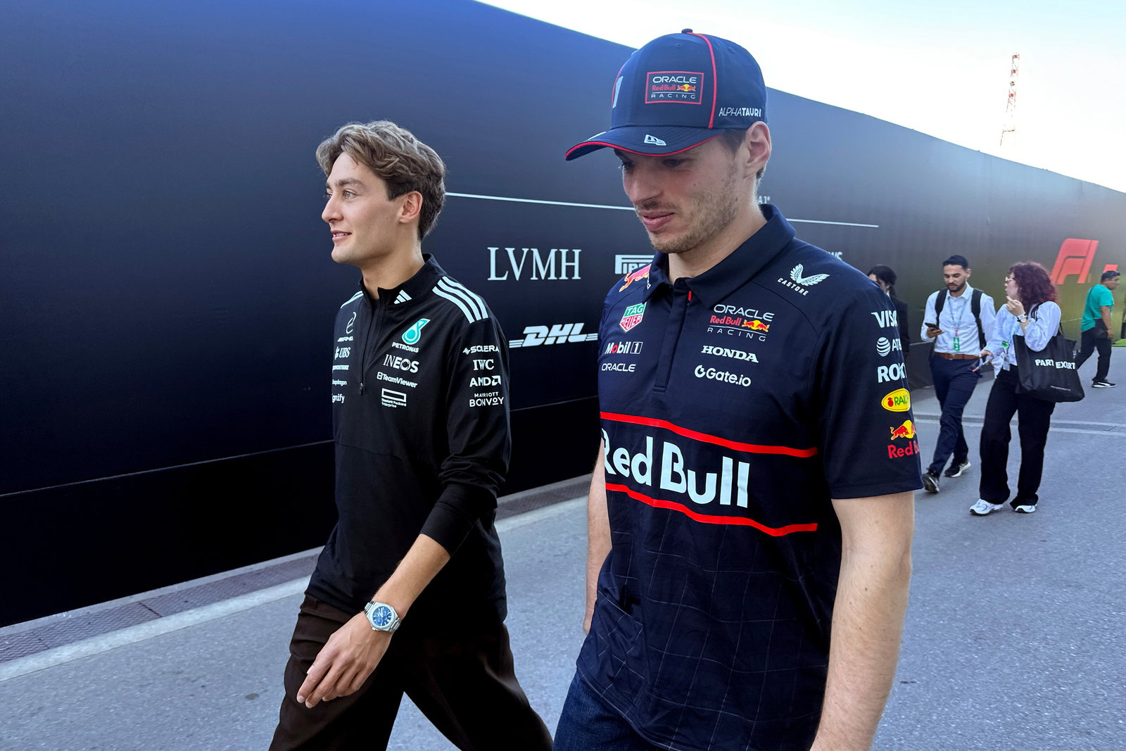 George Russell and Max Verstappen