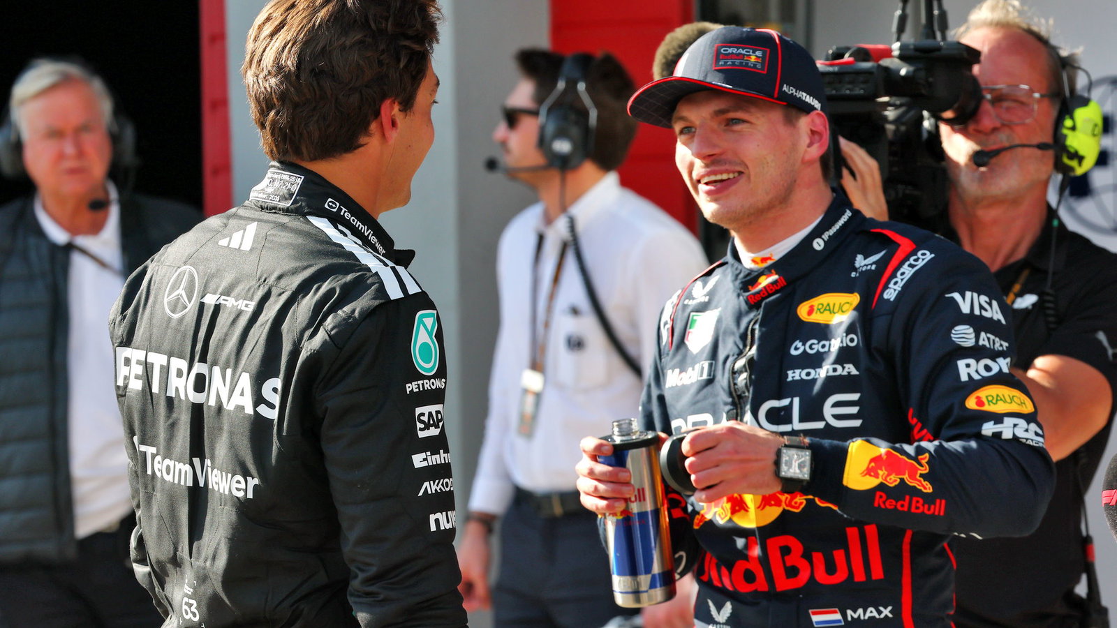 George Russell and Max Verstappen