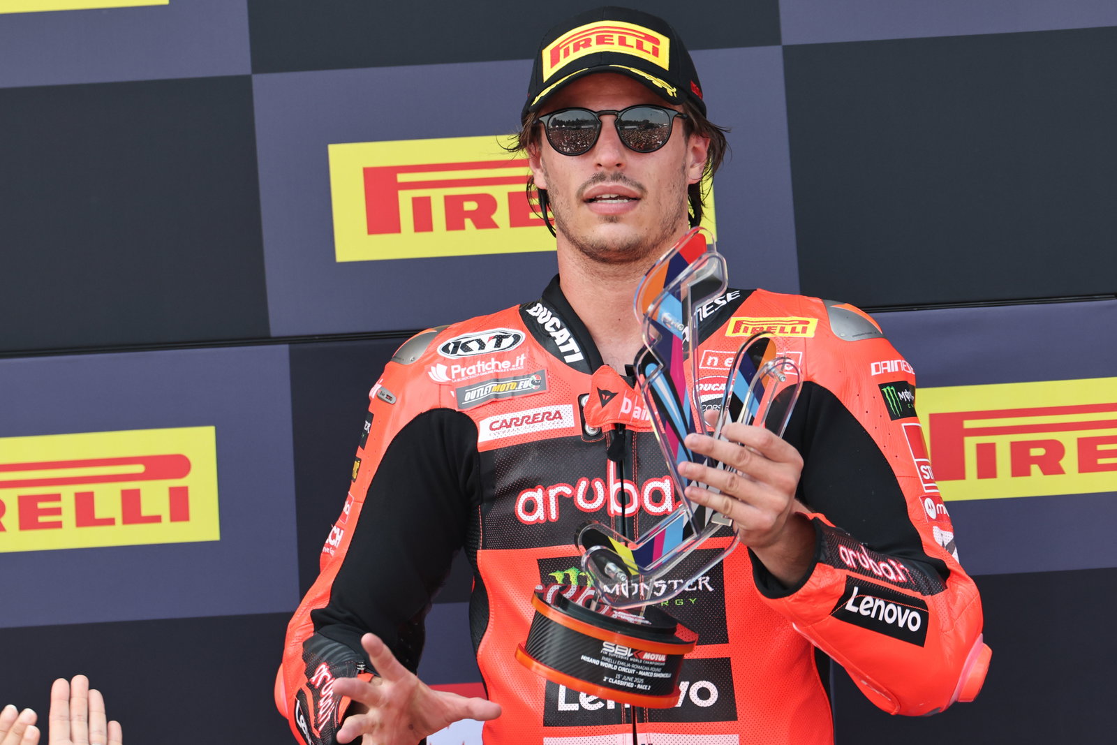 Nicolo Bulega, 2025 Emilia-Romagna WorldSBK, podium. Credit: Gold and Goose.